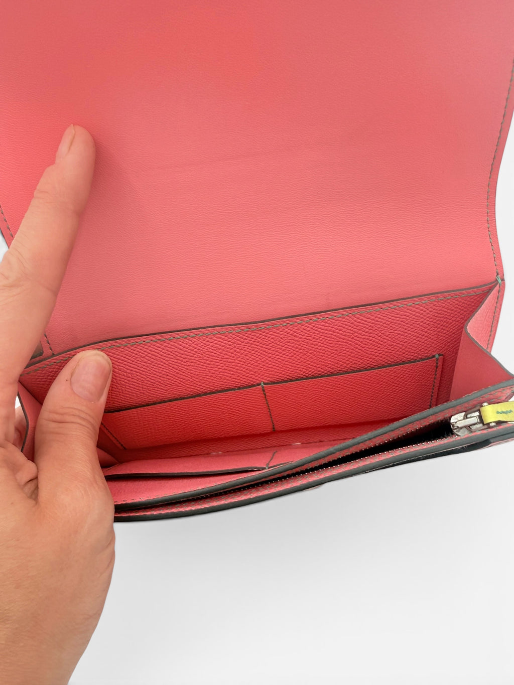 Hermès Camail Epsom Leather Bi-fold Long Wallet Pink & Green Color-block