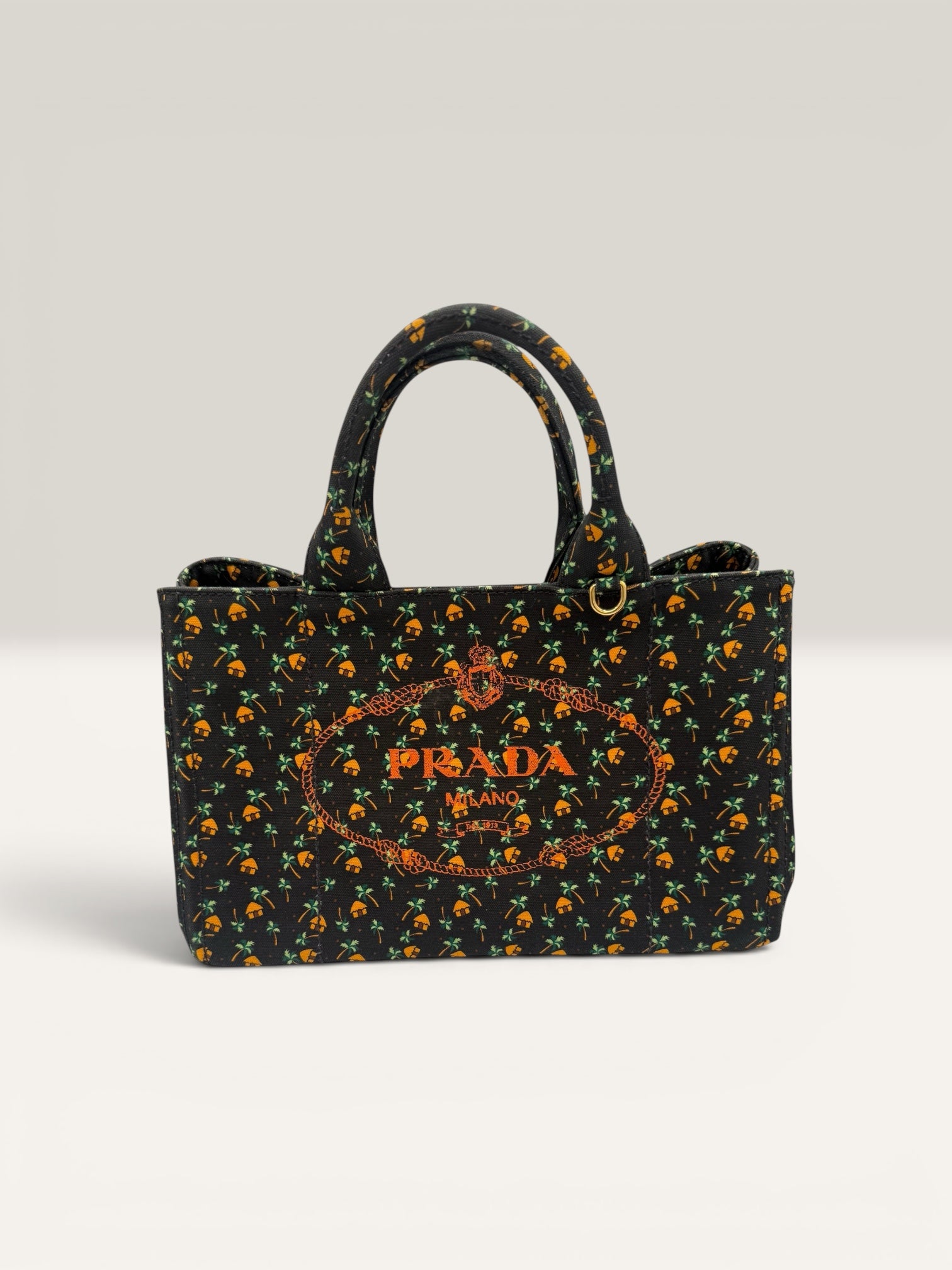Prada Canapa Palm Tree Print Canvas Tote w/Strap
