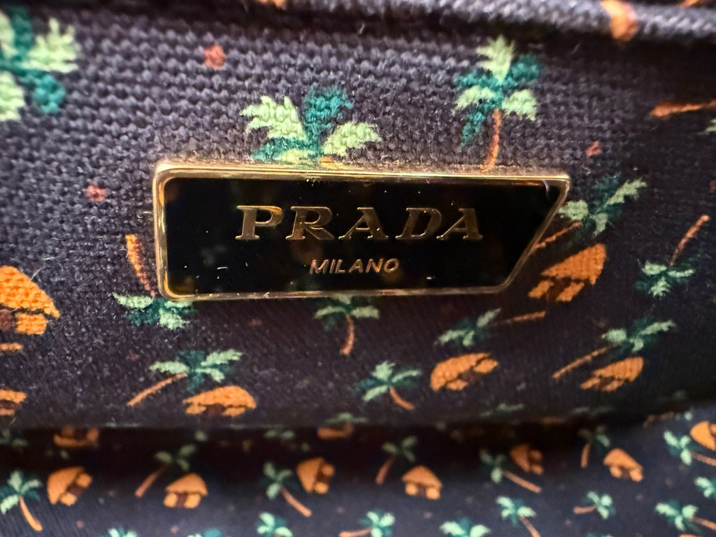 Prada Canapa Palm Tree Print Canvas Tote w/Strap