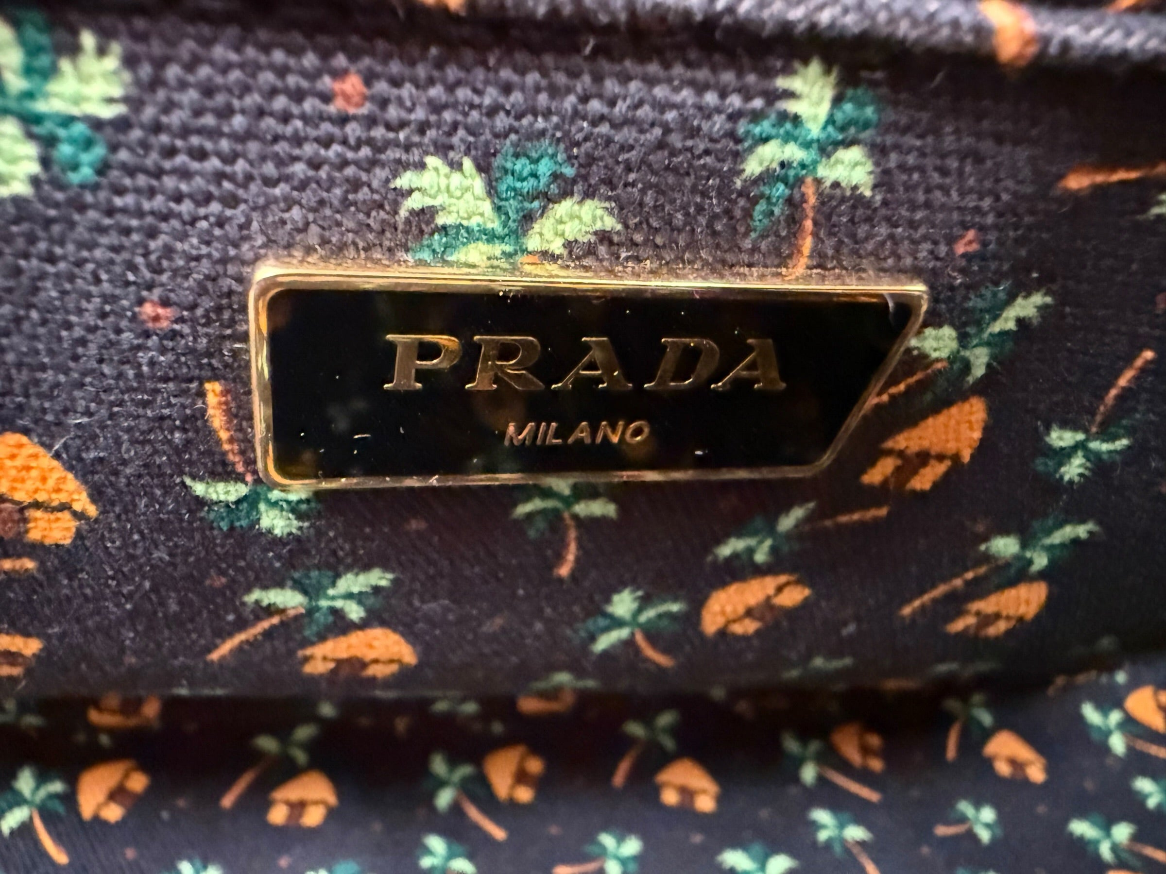 Prada Canapa Palm Tree Print Canvas Tote w/Strap