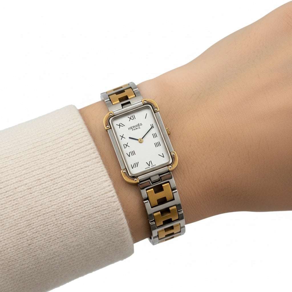 Hermés Cape Cod PM Two-Tone Stainless Steel & Gold H-Link Quartz Watch
