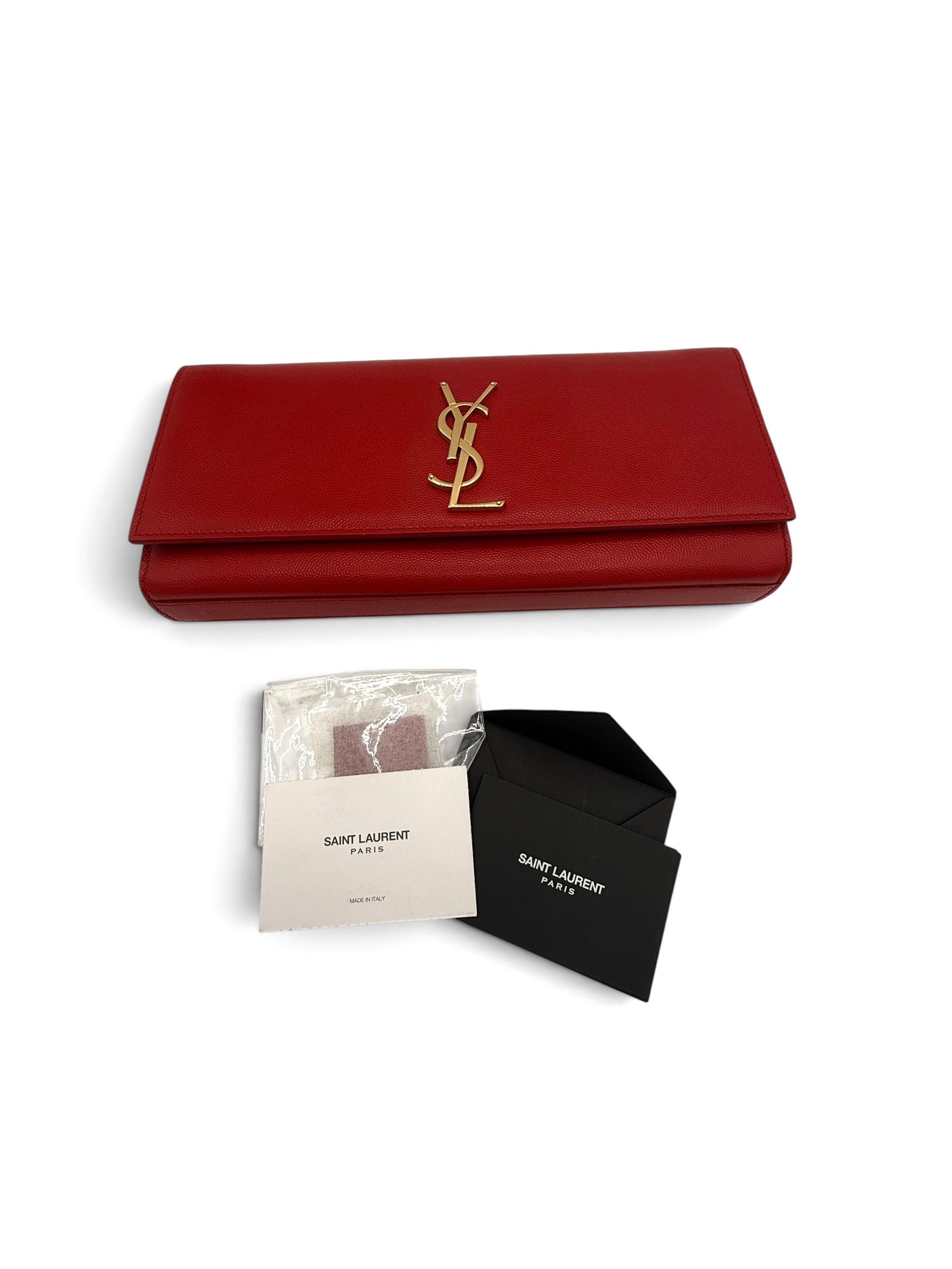 Yves Saint Laurent Classic Monogram Cassandre Red Leather Clutch