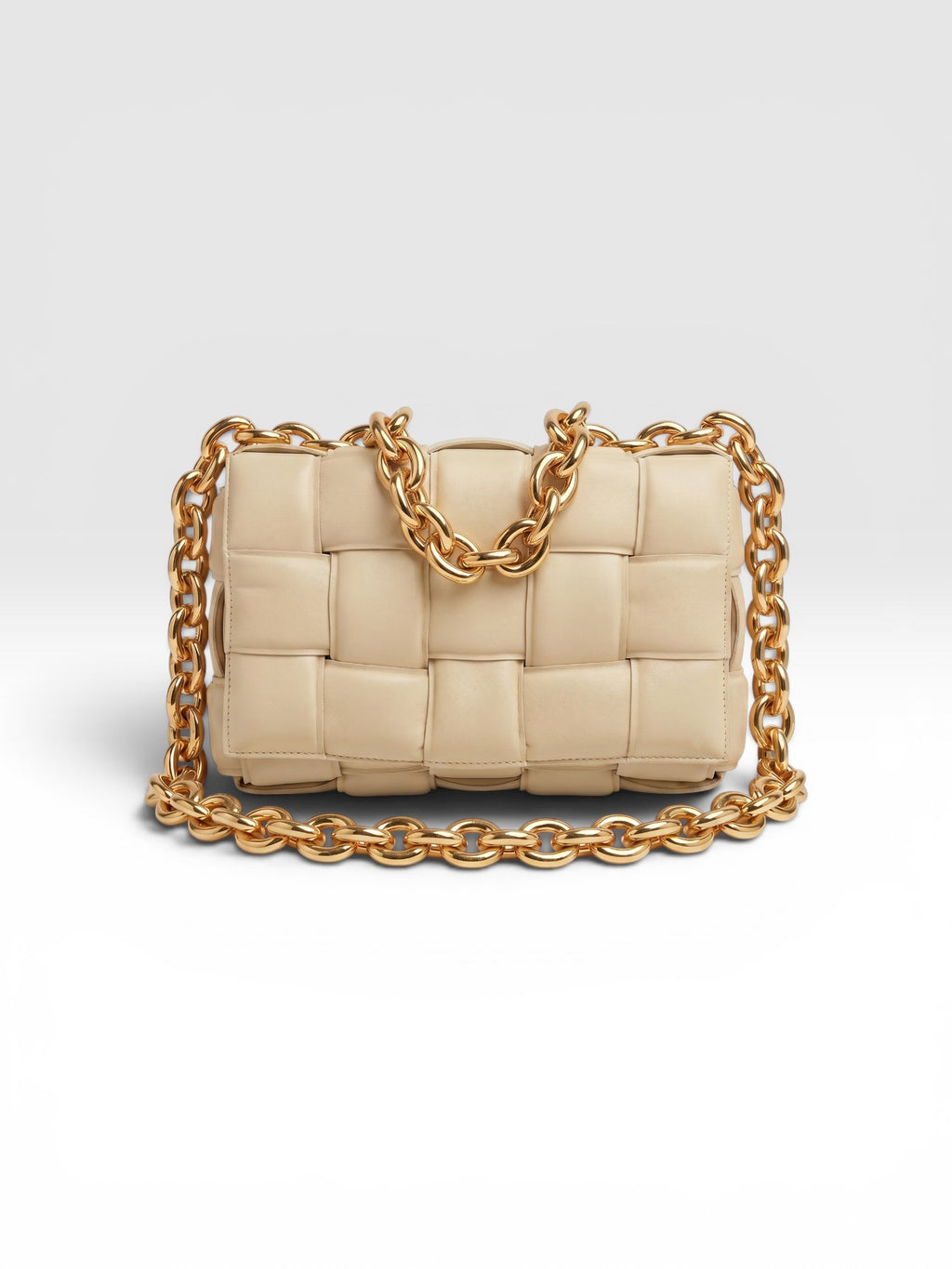 Bottega Veneta Chain Cassette Bag Chalk Lambskin with Gold Chain
