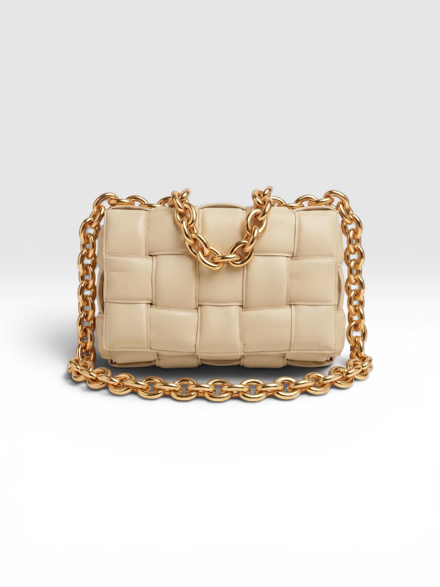 Bottega Veneta Chain Cassette Bag Chalk Lambskin with Gold Chain