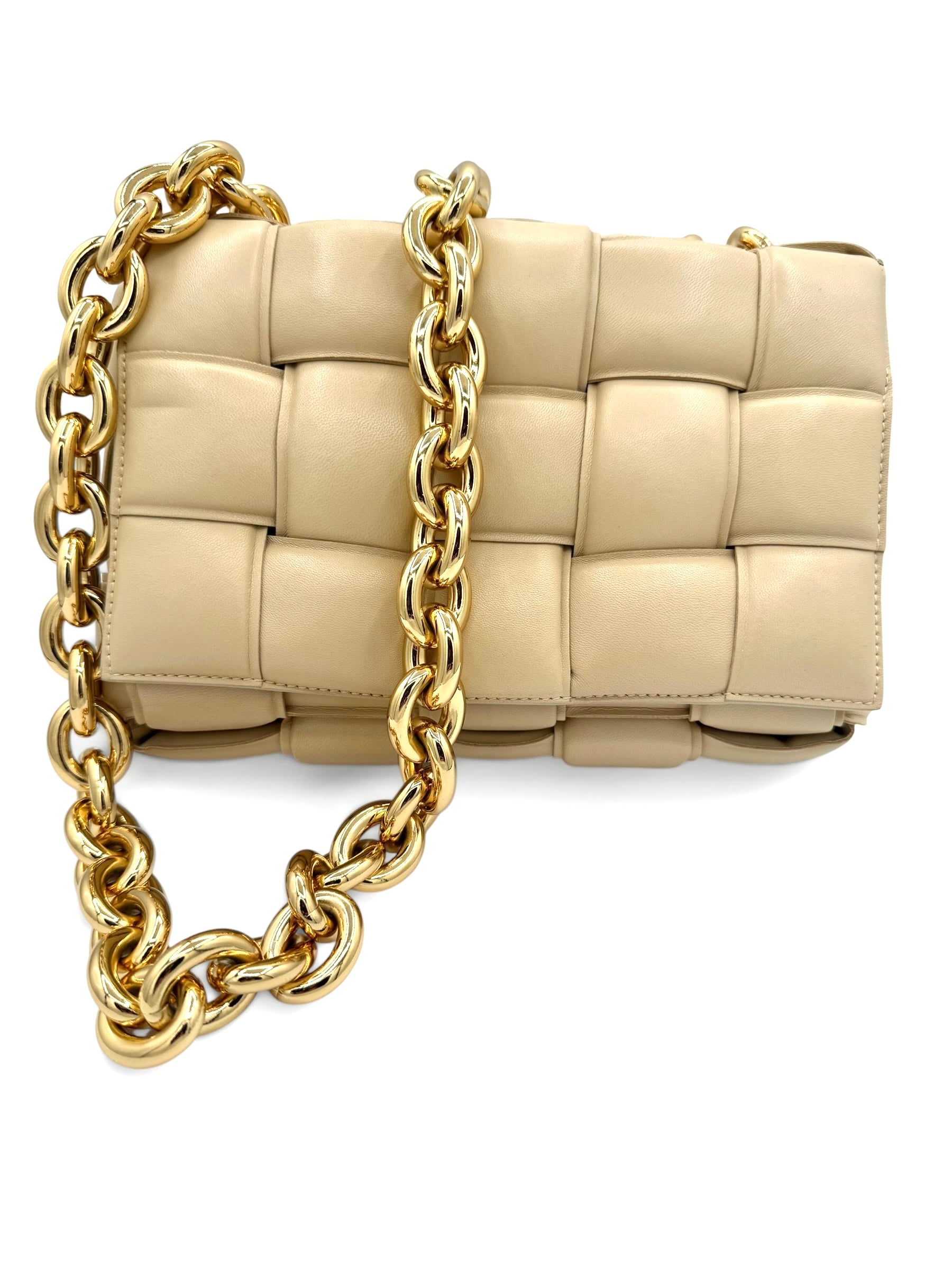 Bottega Veneta Chain Cassette Bag Chalk Lambskin with Gold Chain