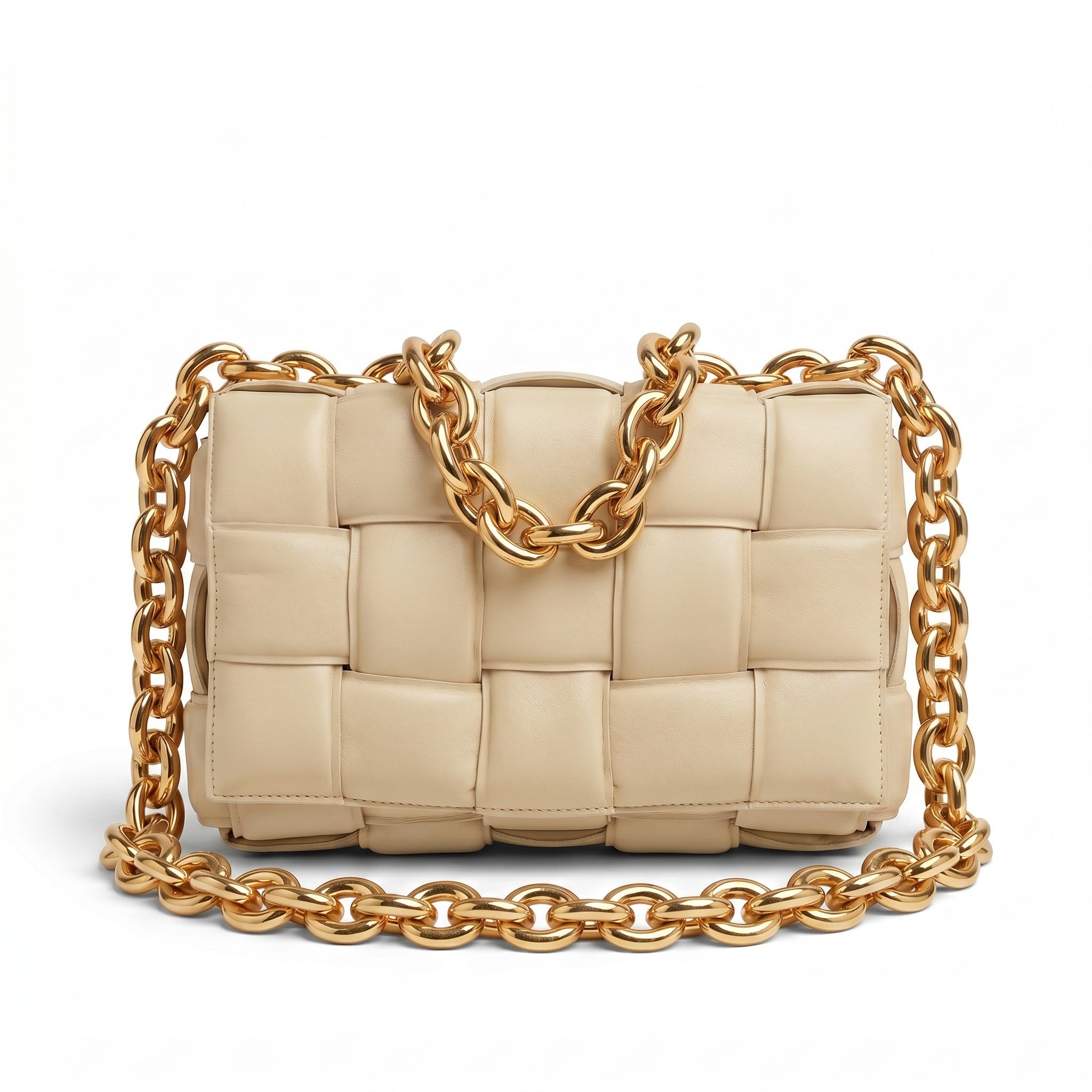 Bottega Veneta Chain Cassette Bag Chalk Lambskin with Gold Chain