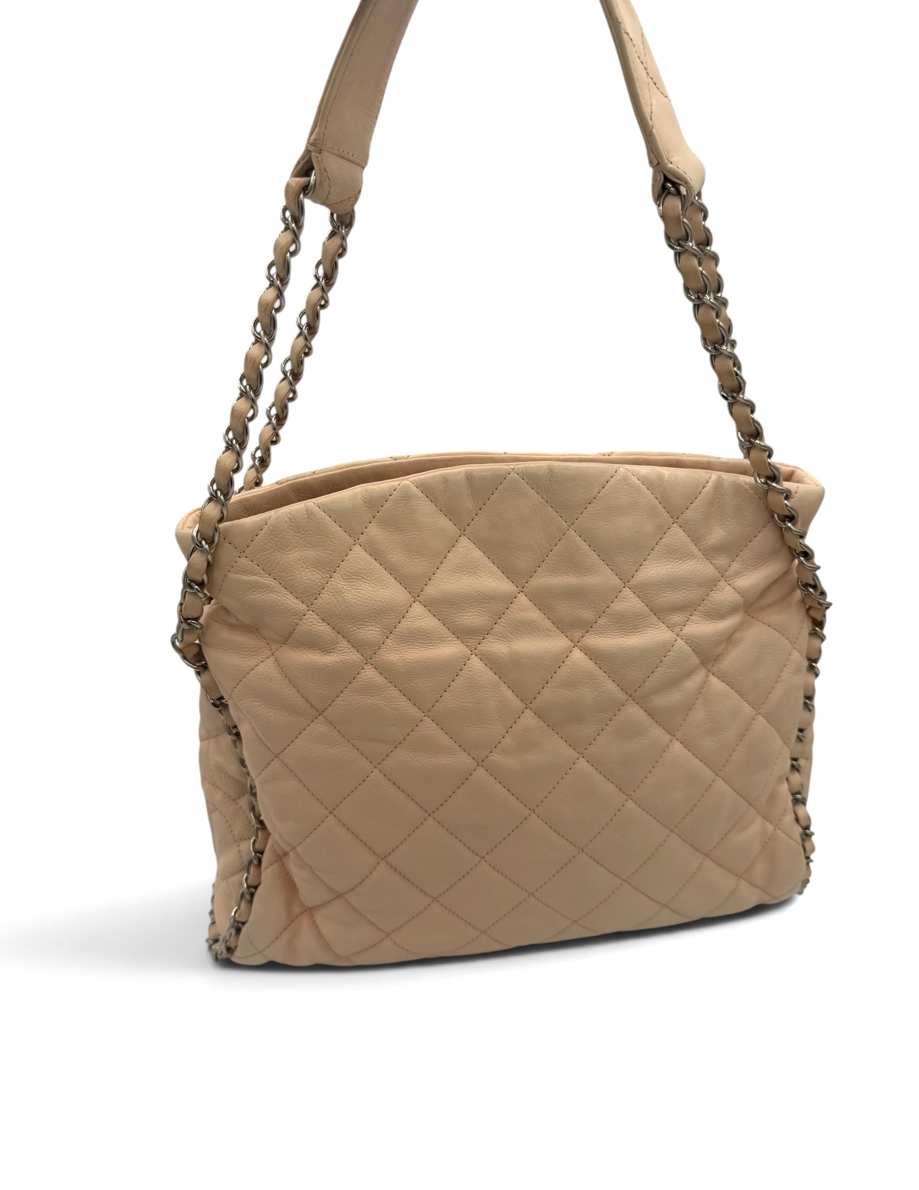 Chanel Chain Me Hobo Shoulder Bag Beige Clair Quilted Lambskin Leather
