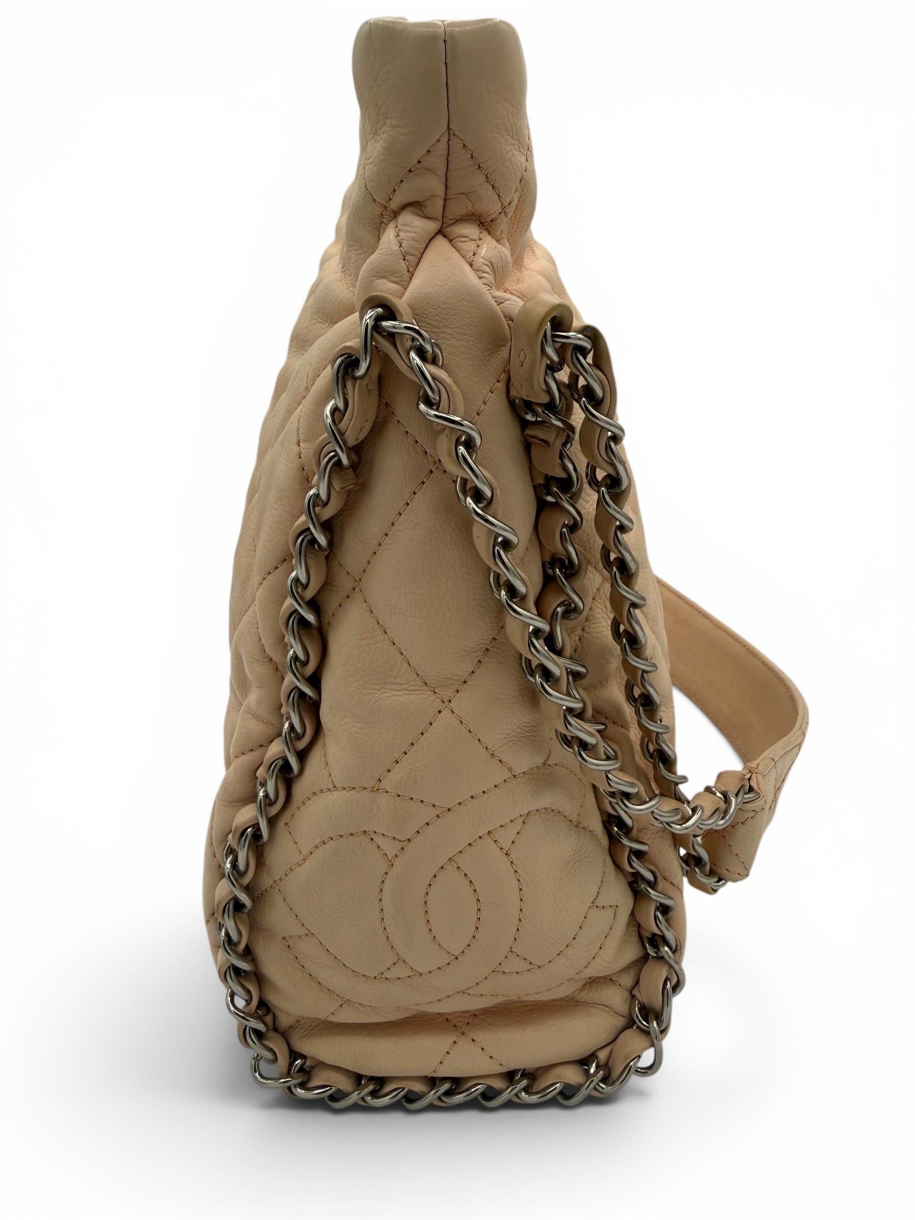 Chanel Chain Me Hobo Shoulder Bag Beige Clair Quilted Lambskin Leather