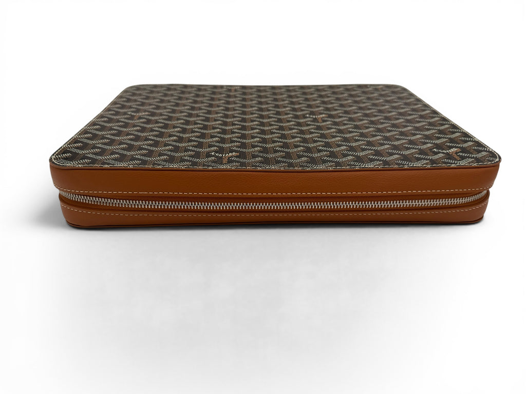 Goyard Compagnon Universal A4 Zip Portfolio Case Black/Brown Full Set w/ Receipt
