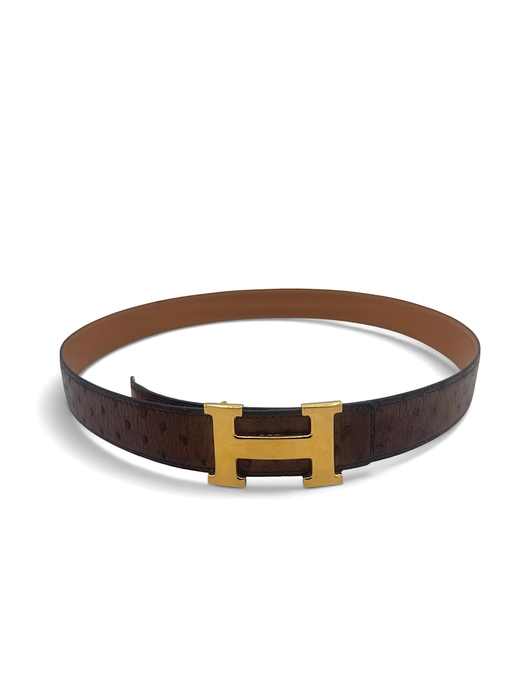 Hermès Vintage Constance H Buckle Brown Ostrich Leather Belt Size 90