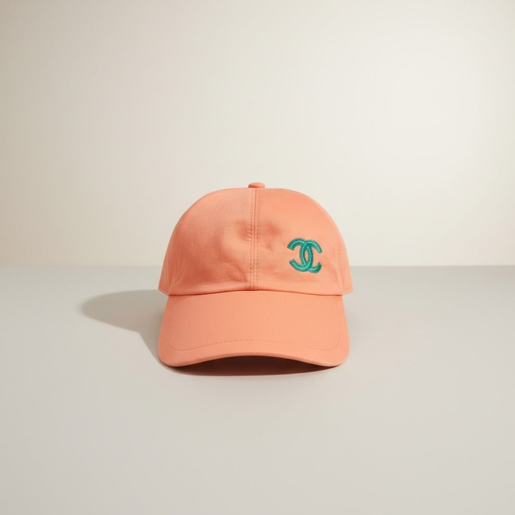 Chanel Vintage Peach Cotton CC Logo Baseball Cap