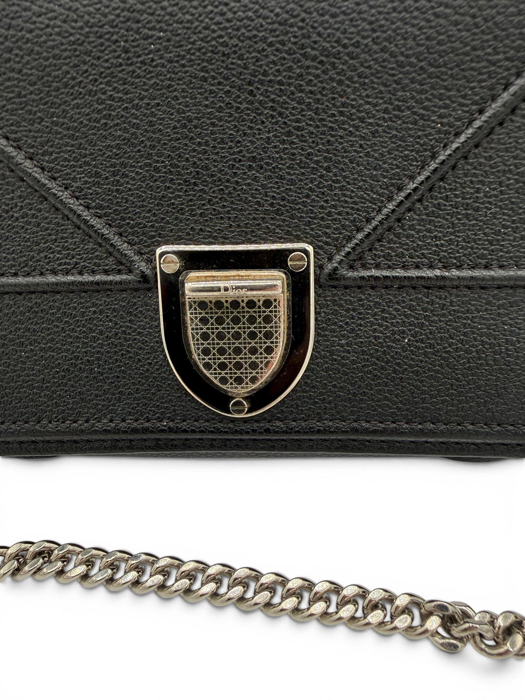 Christian Dior Diorama Black Grained Calfskin Wallet on Chain