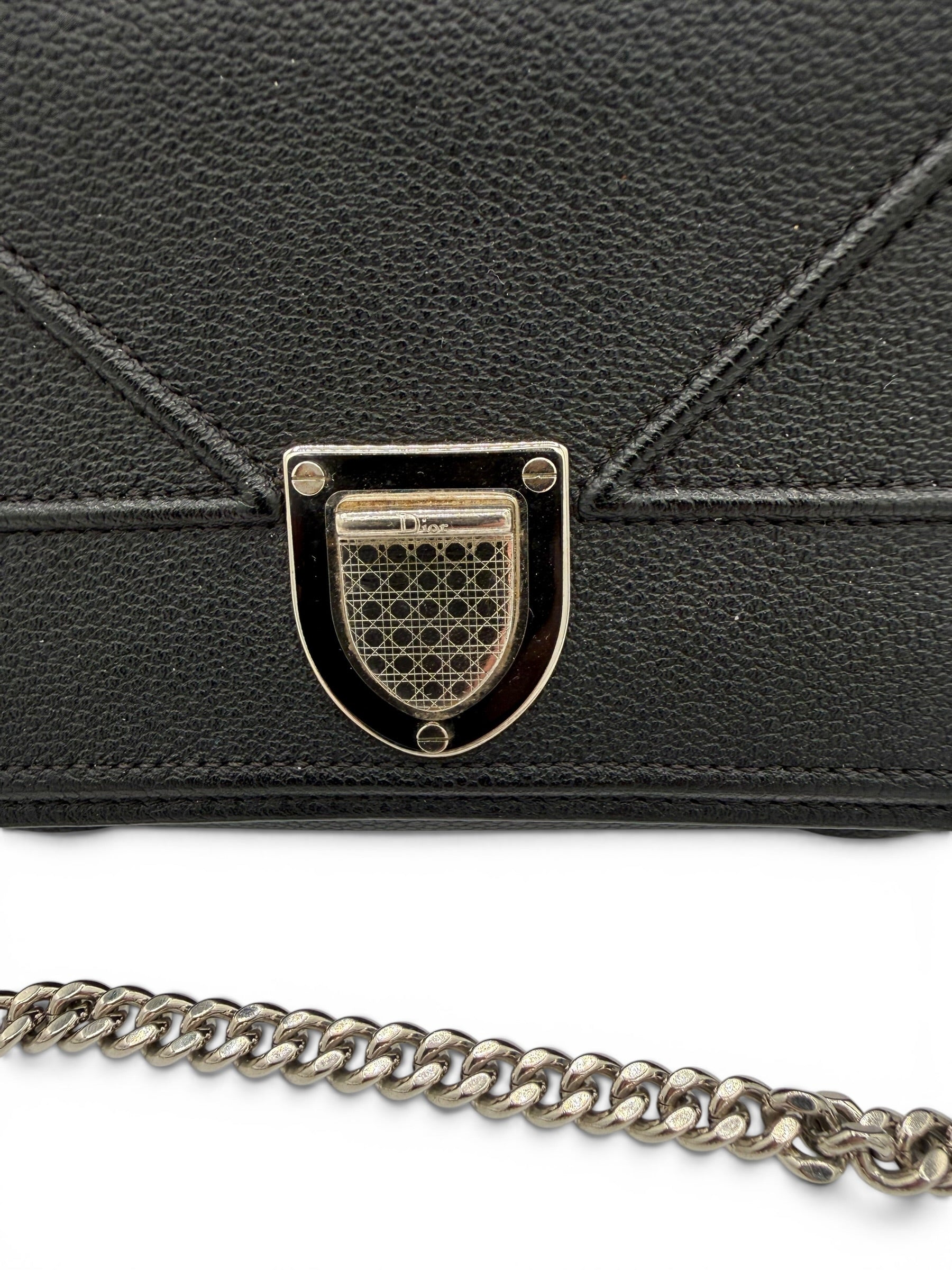 Christian Dior Diorama Black Grained Calfskin Wallet on Chain