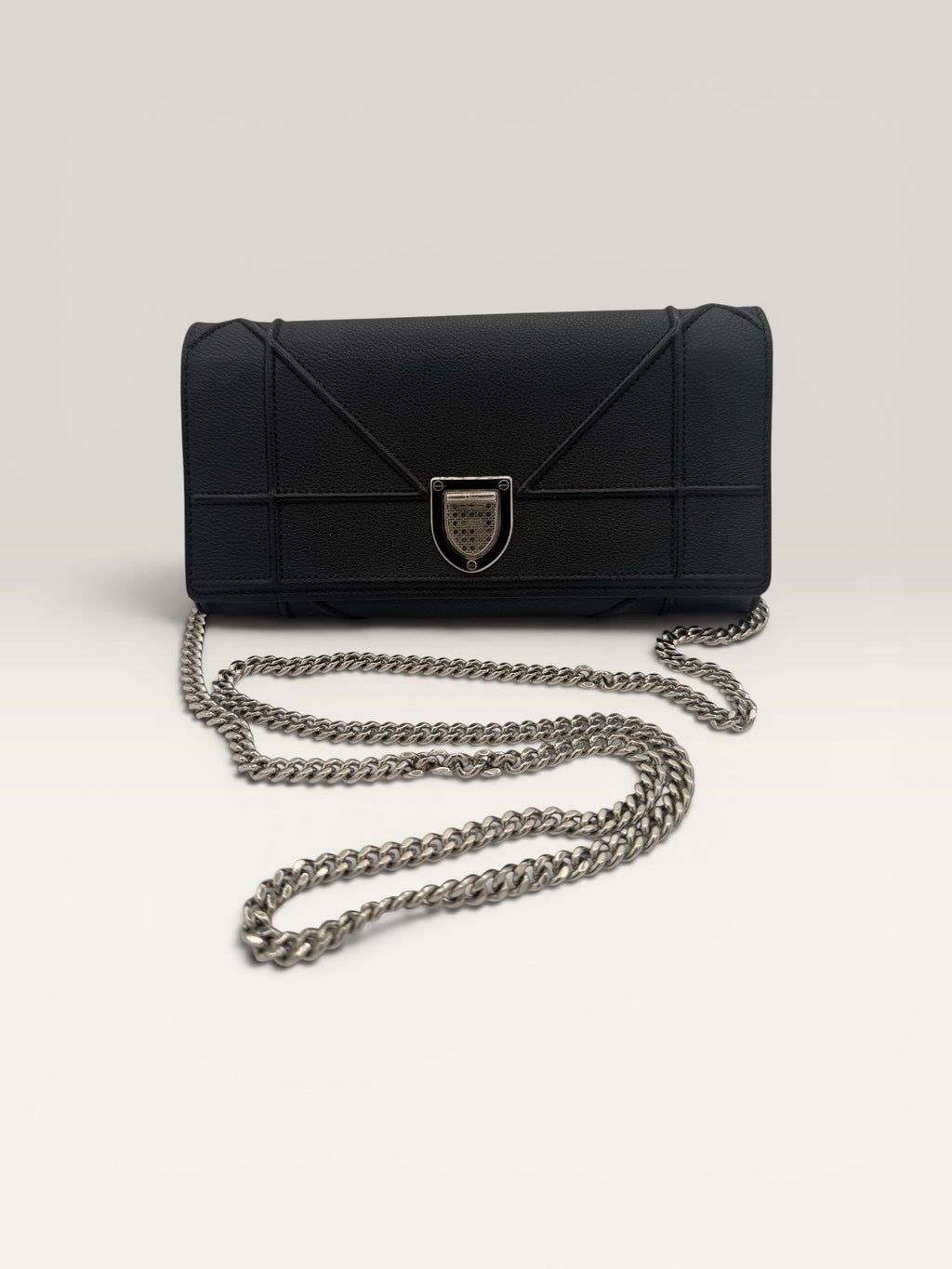 Christian Dior Diorama Black Grained Calfskin Wallet on Chain