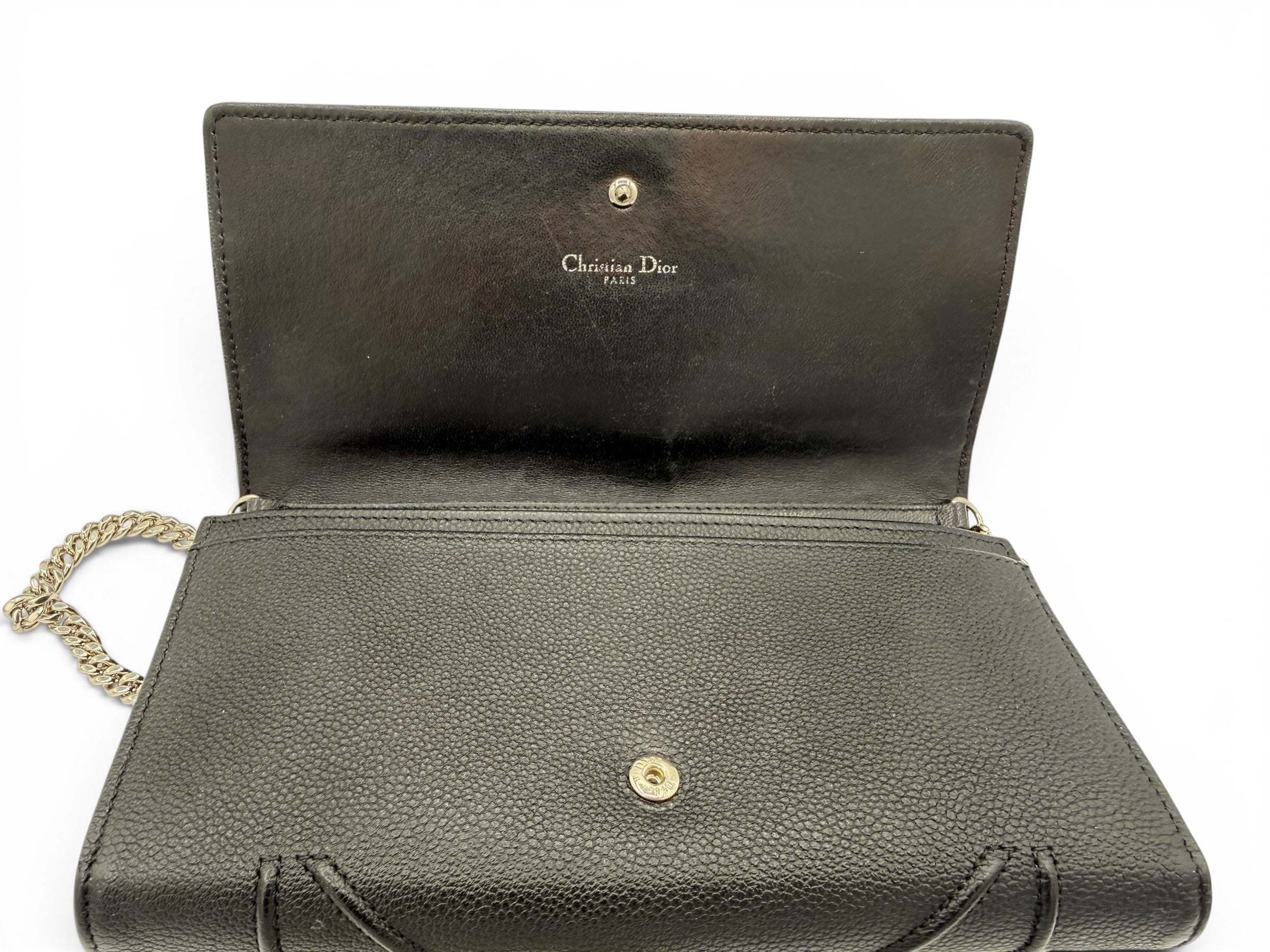 Christian Dior Diorama Black Grained Calfskin Wallet on Chain