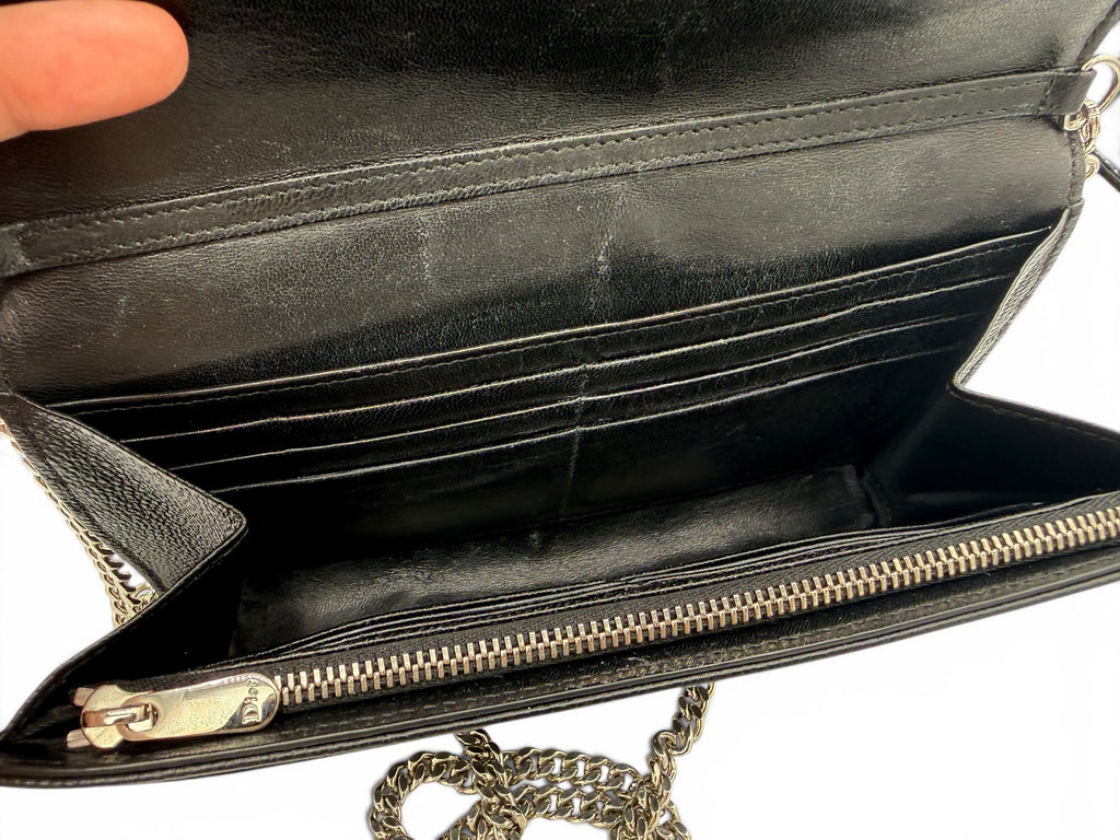 Christian Dior Diorama Black Grained Calfskin Wallet on Chain