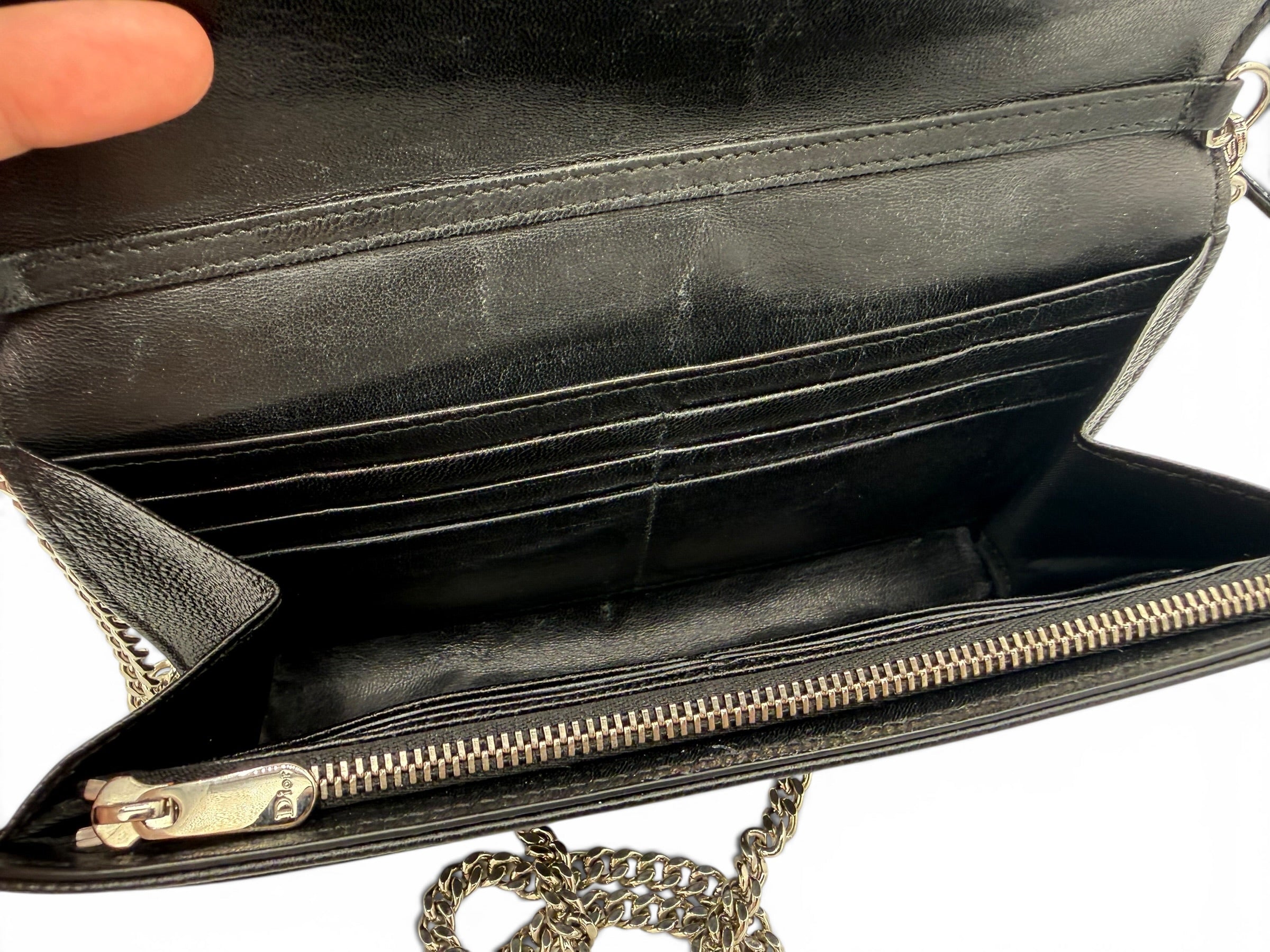 Christian Dior Diorama Black Grained Calfskin Wallet on Chain