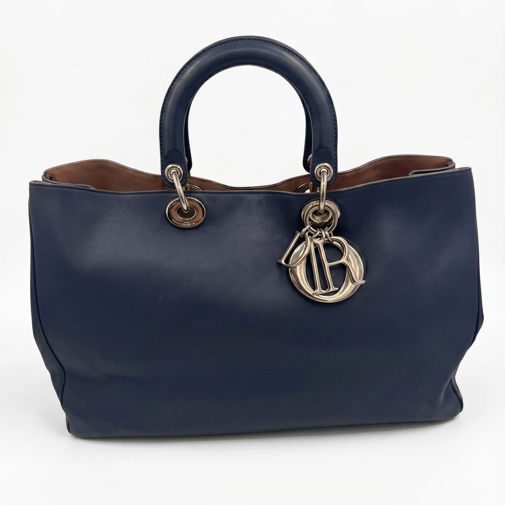 Christian Dior Diorissimo Large Leather Tote Navy Blue