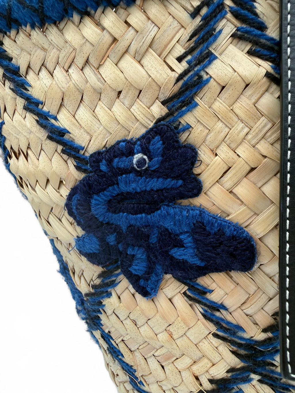 Loewe Paula's Ibiza Embroidered Anagram Basket Tote Natural, Black and Blue Raffia