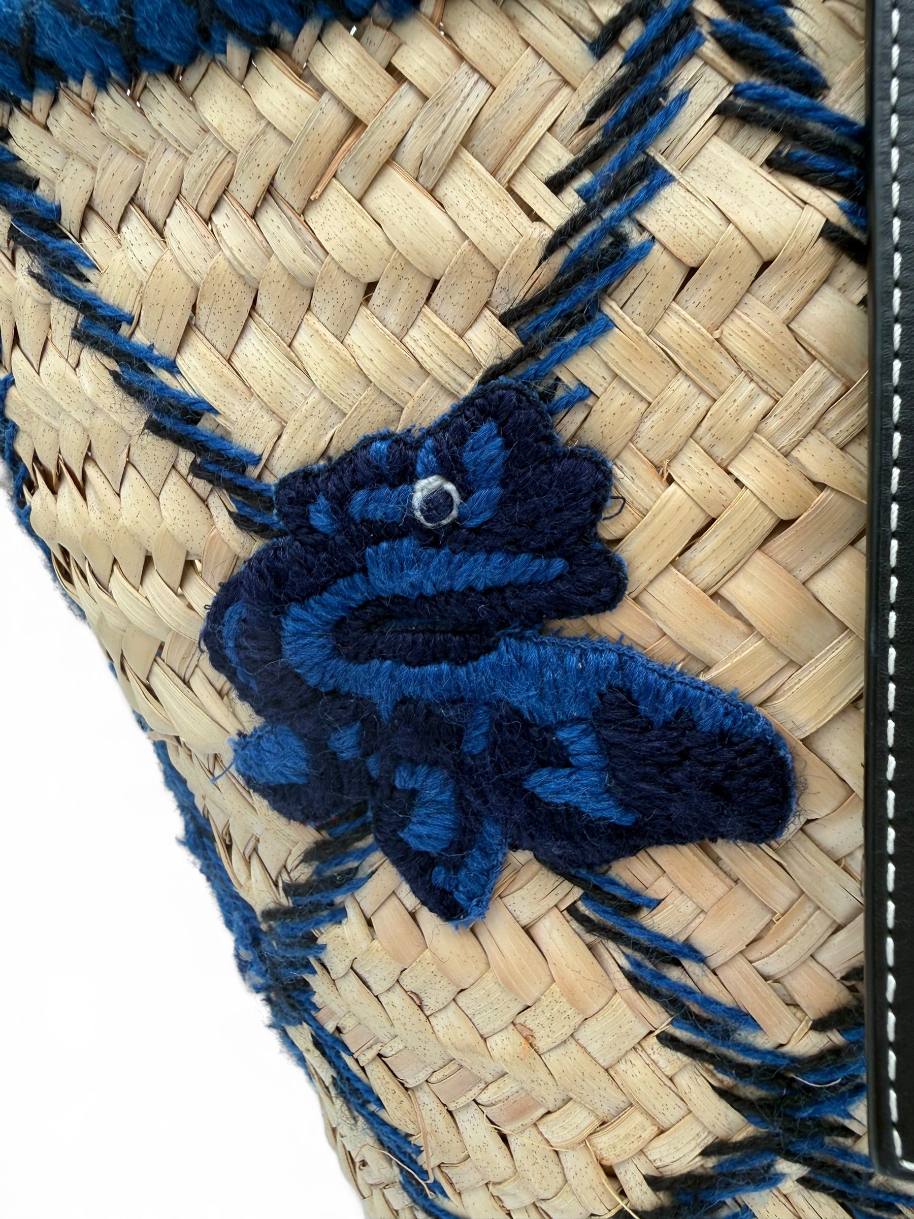 Loewe Paula's Ibiza Embroidered Anagram Basket Tote Natural, Black and Blue Raffia