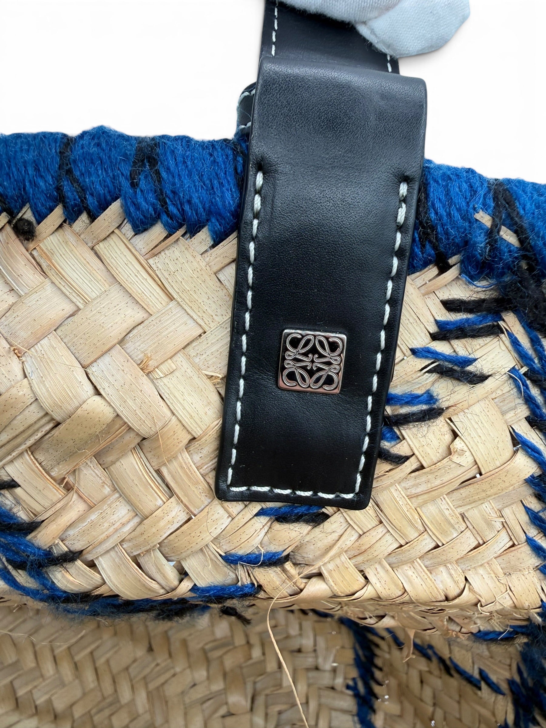 Loewe Paula's Ibiza Embroidered Anagram Basket Tote Natural, Black and Blue Raffia