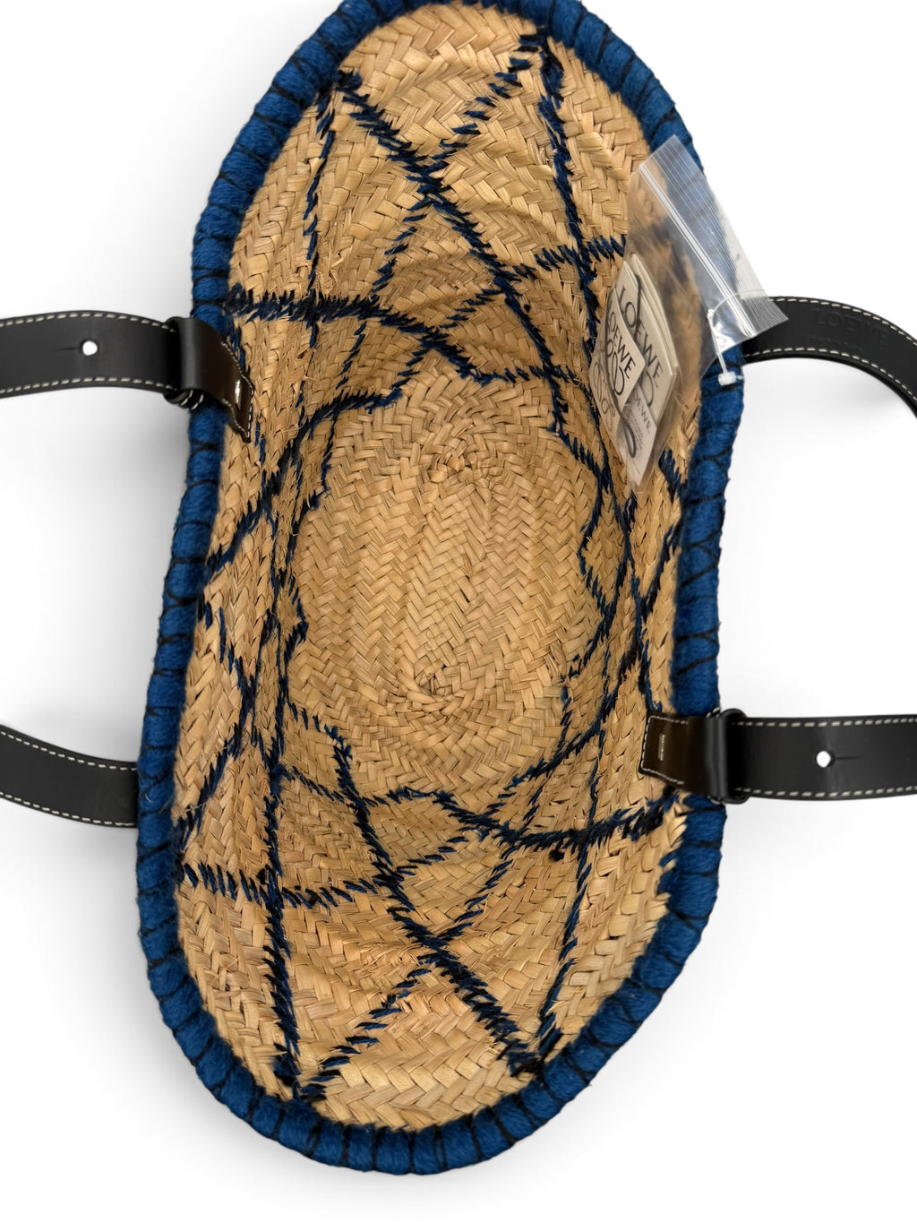 Loewe Paula's Ibiza Embroidered Anagram Basket Tote Natural, Black and Blue Raffia