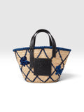 Loewe Paula's Ibiza Embroidered Anagram Basket Tote Natural, Black and Blue Raffia
