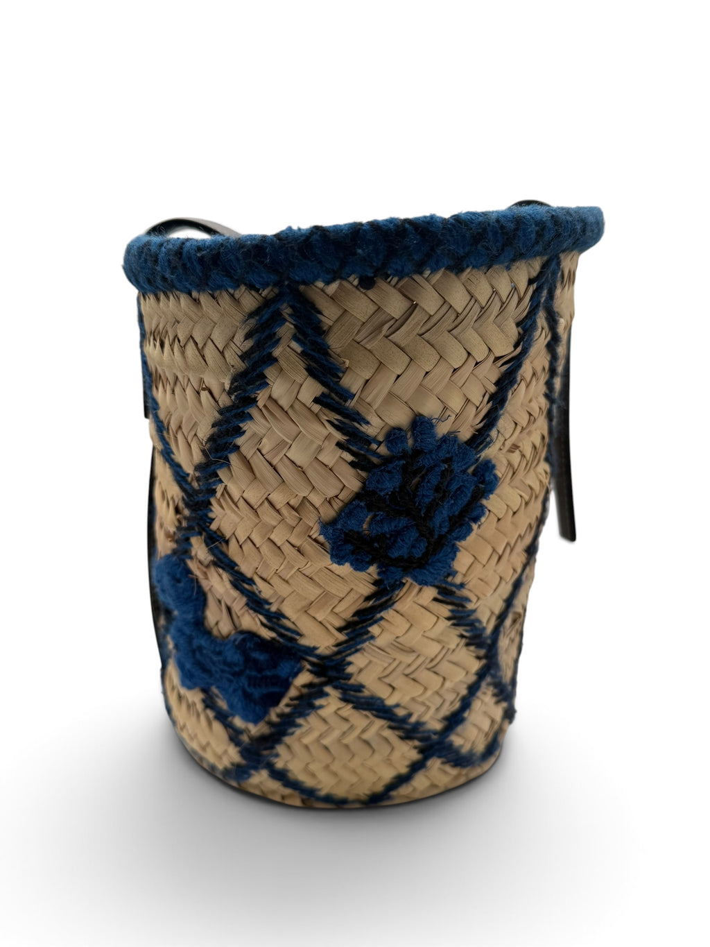 Loewe Paula's Ibiza Embroidered Anagram Basket Tote Natural, Black and Blue Raffia