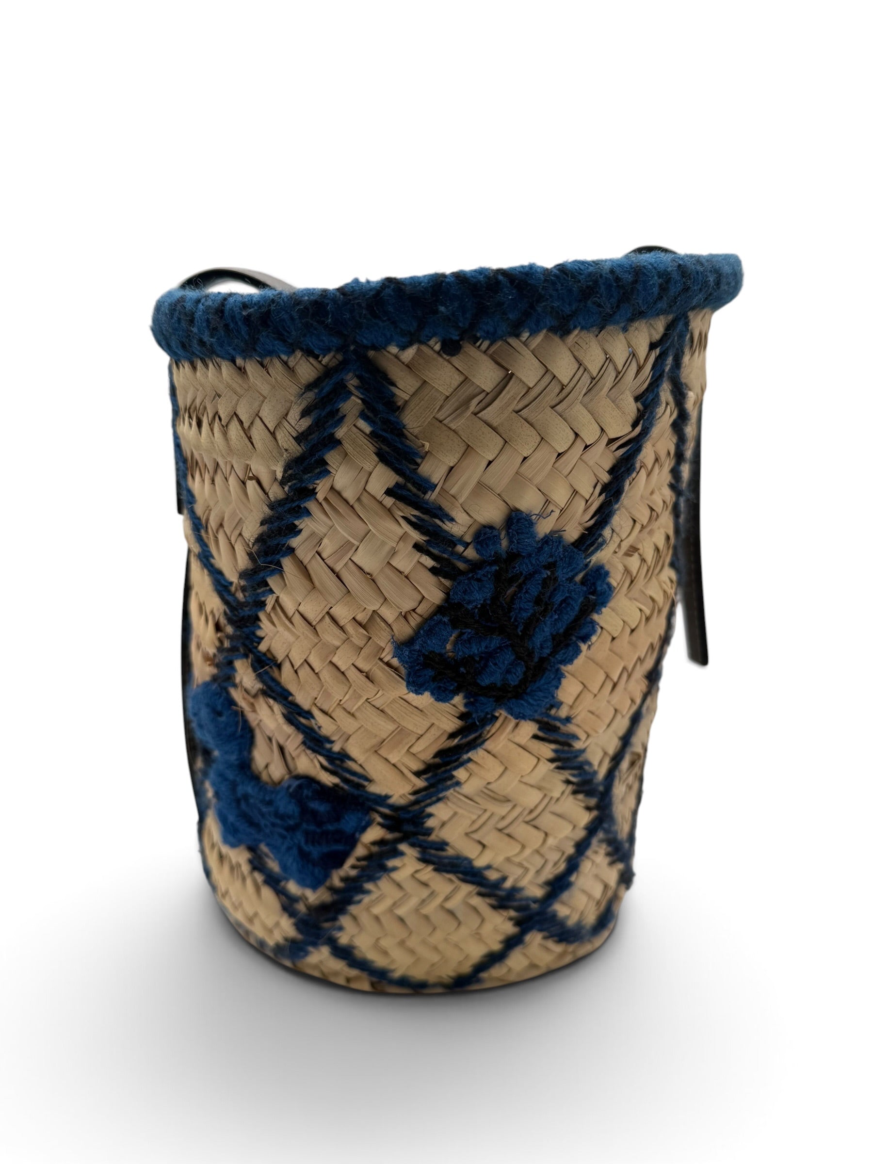 Loewe Paula's Ibiza Embroidered Anagram Basket Tote Natural, Black and Blue Raffia