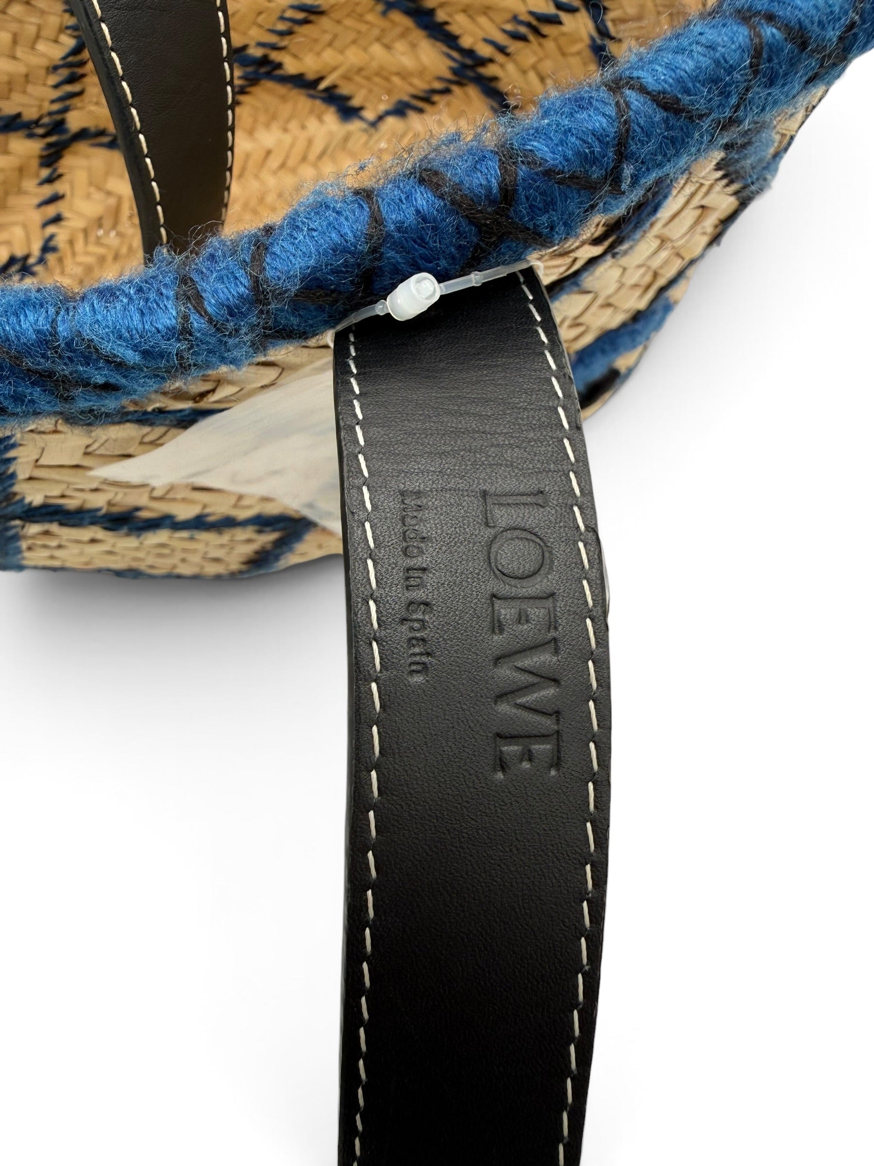 Loewe Paula's Ibiza Embroidered Anagram Basket Tote Natural, Black and Blue Raffia