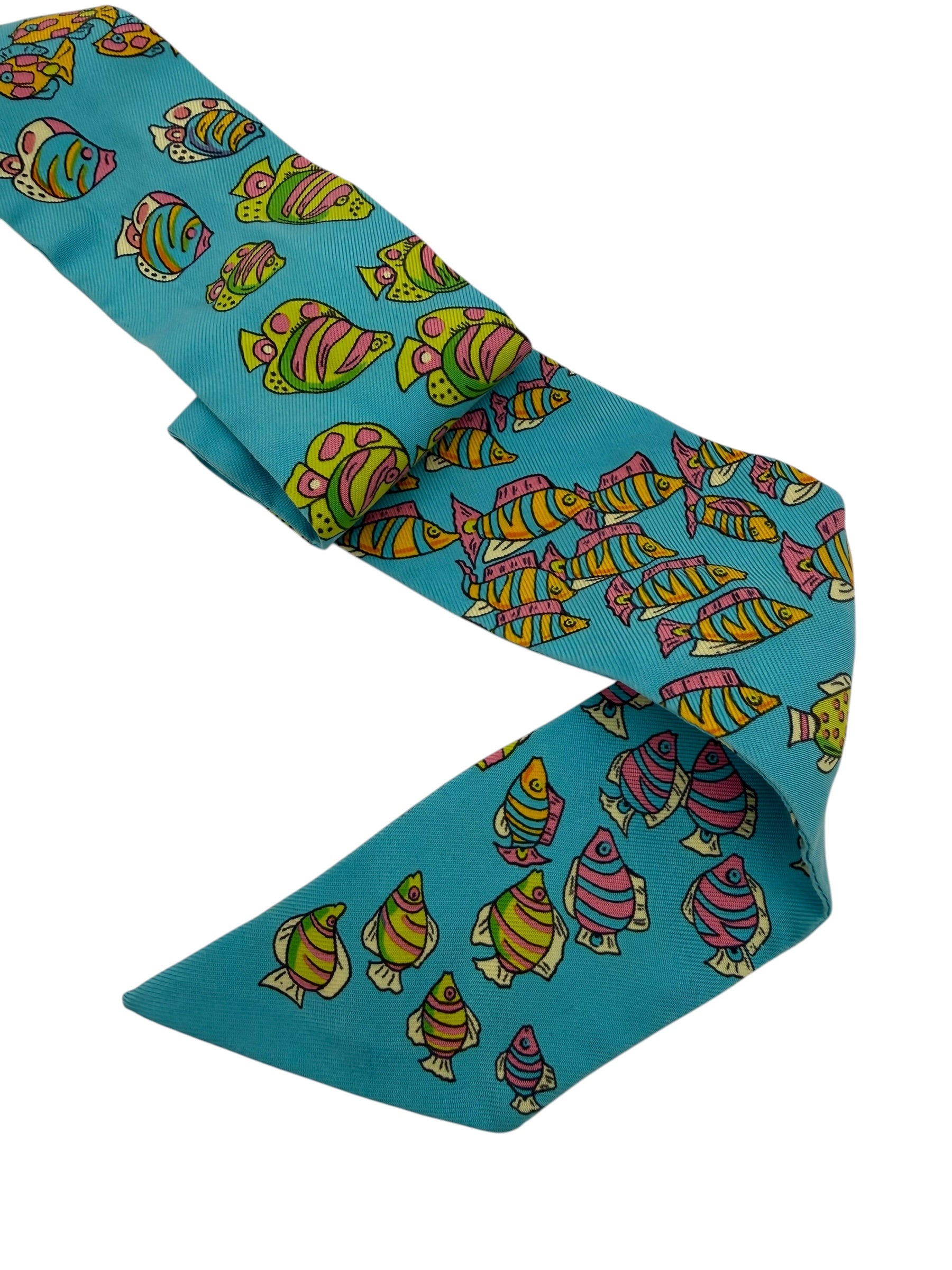 Hermés Twilly Silk Scarf Blue Tropical Fish 33"