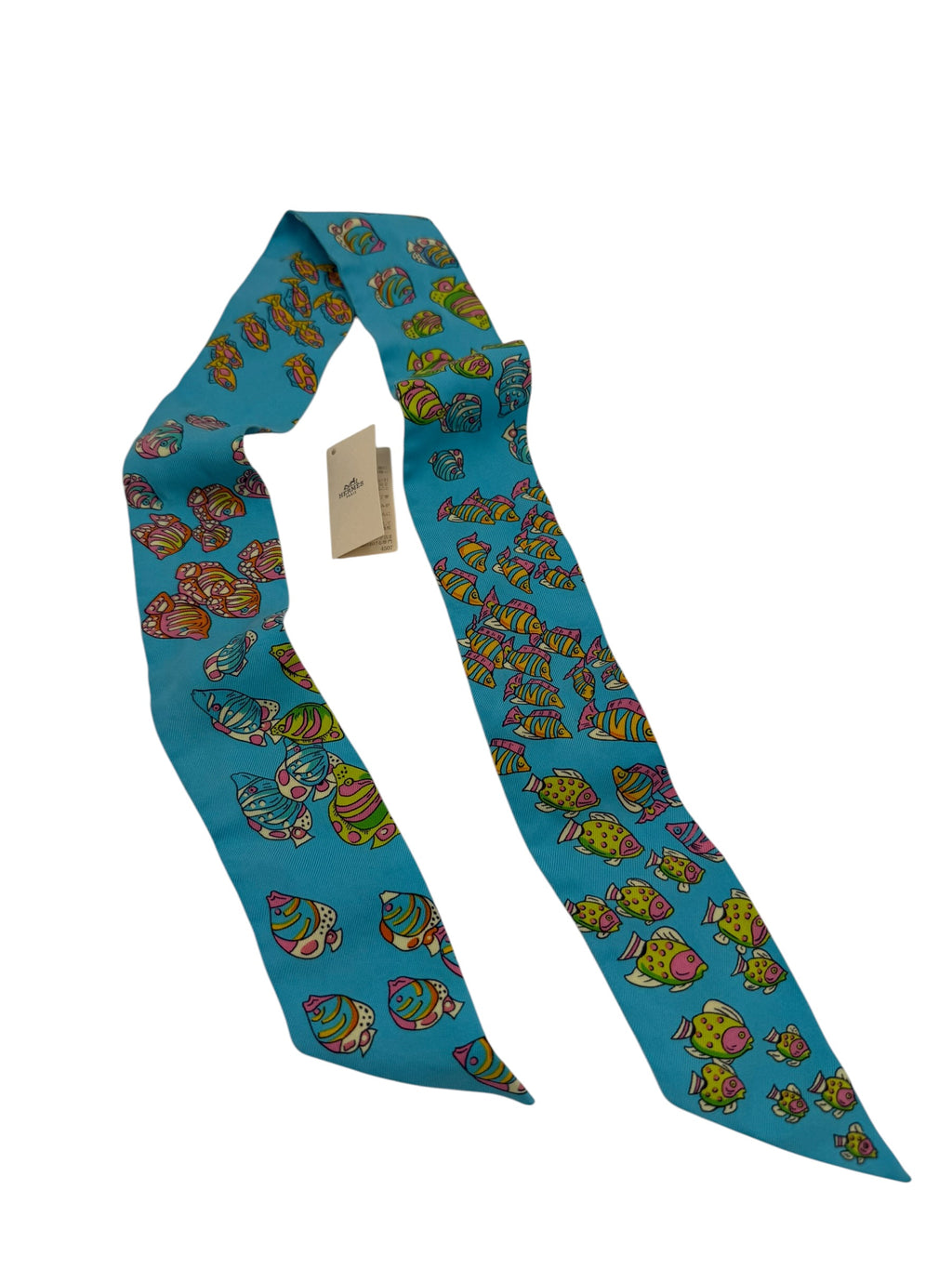 Hermés Twilly Silk Scarf Blue Tropical Fish 33"