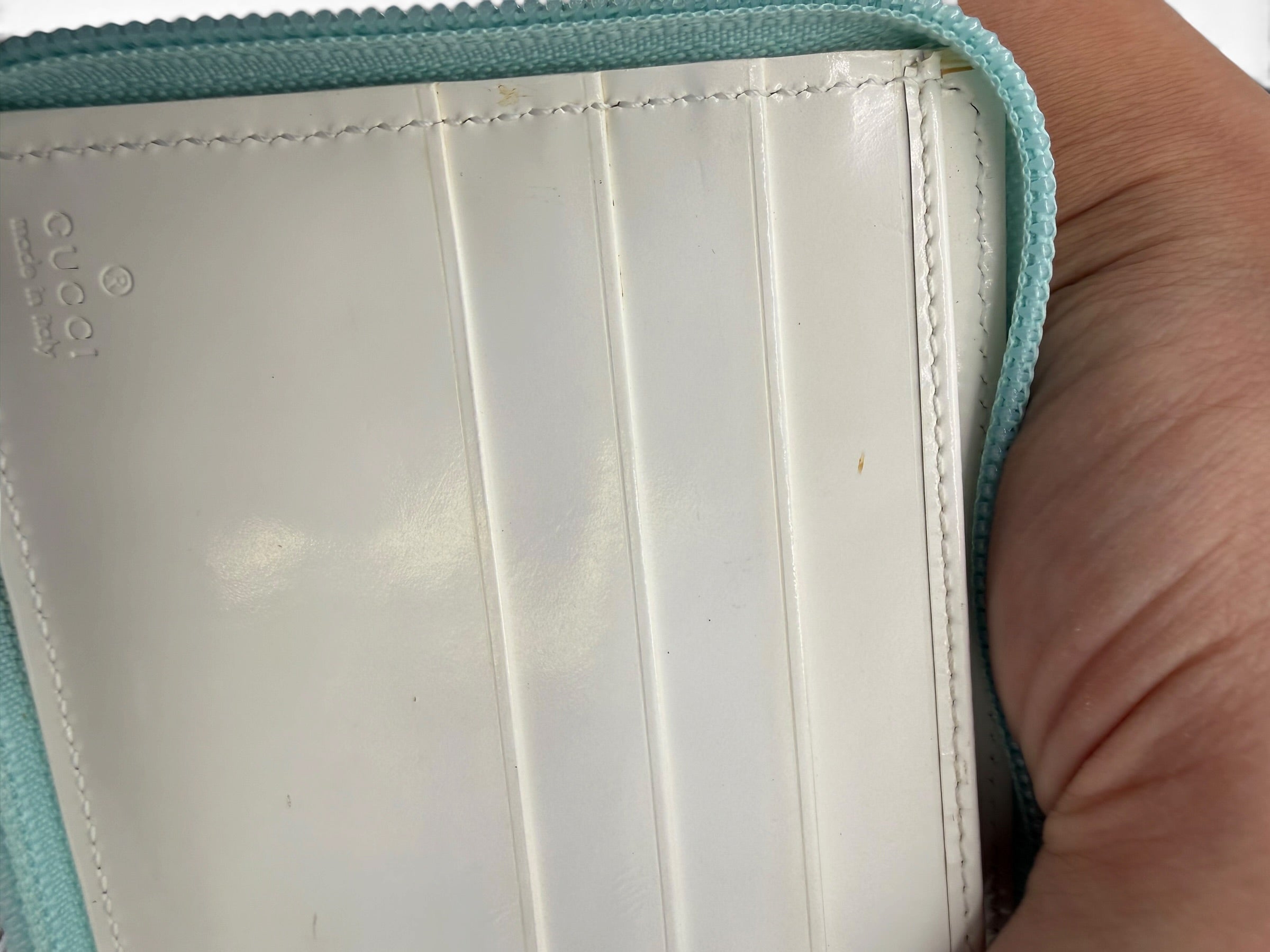 Gucci GG Canvas Zip Around Bi-Fold Wallet Light Blue