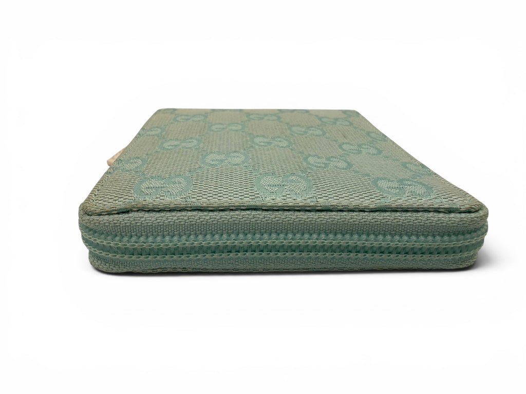Gucci GG Canvas Zip Around Bi-Fold Wallet Light Blue