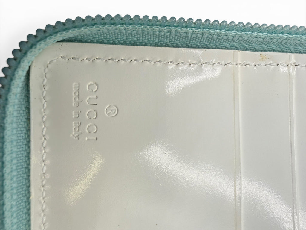 Gucci GG Canvas Zip Around Bi-Fold Wallet Light Blue