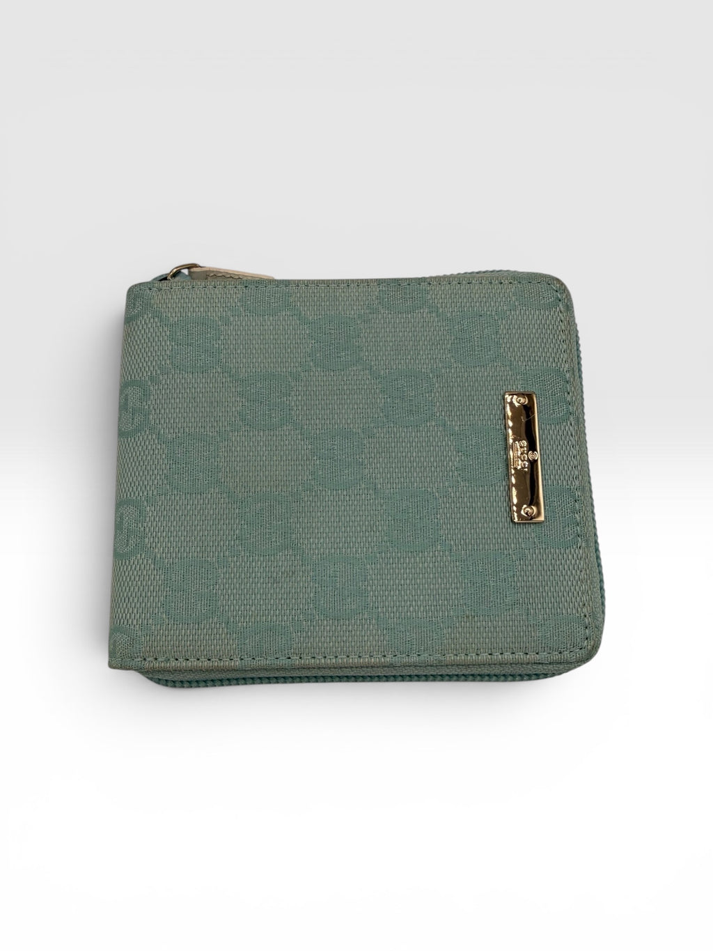 Gucci GG Canvas Zip Around Bi-Fold Wallet Light Blue