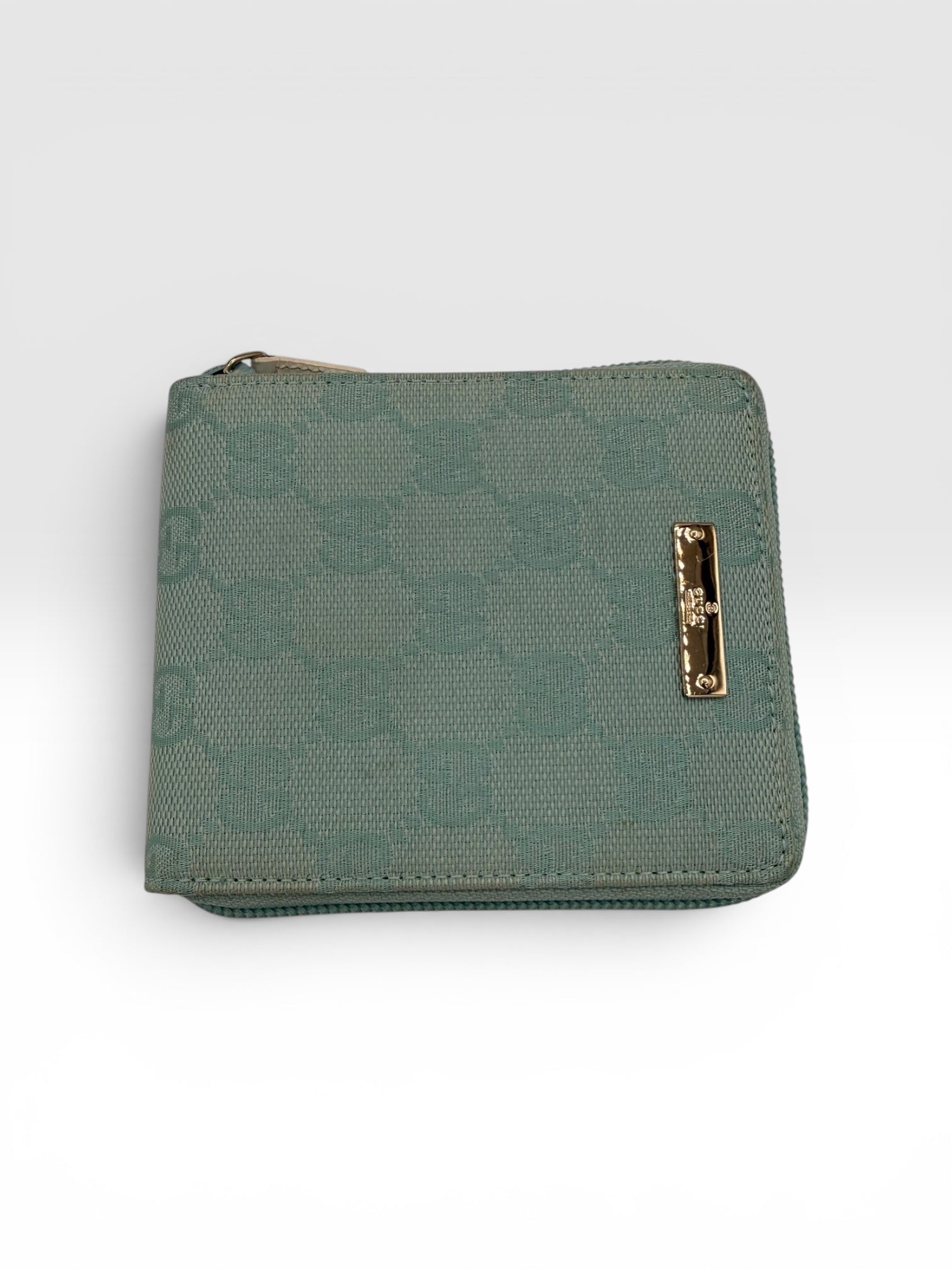 Gucci GG Canvas Zip Around Bi-Fold Wallet Light Blue