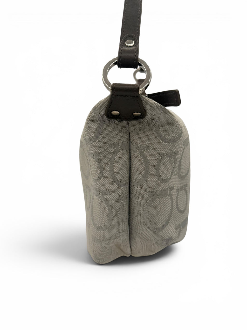 Salvatore Ferragamo Gancini Canvas Shoulder Bag – Grey & Brown Jacquard