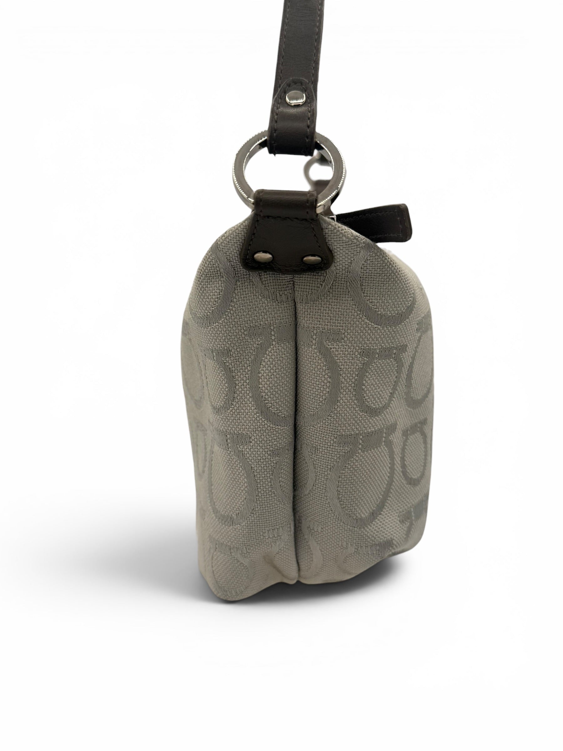 Salvatore Ferragamo Gancini Canvas Shoulder Bag – Grey & Brown Jacquard