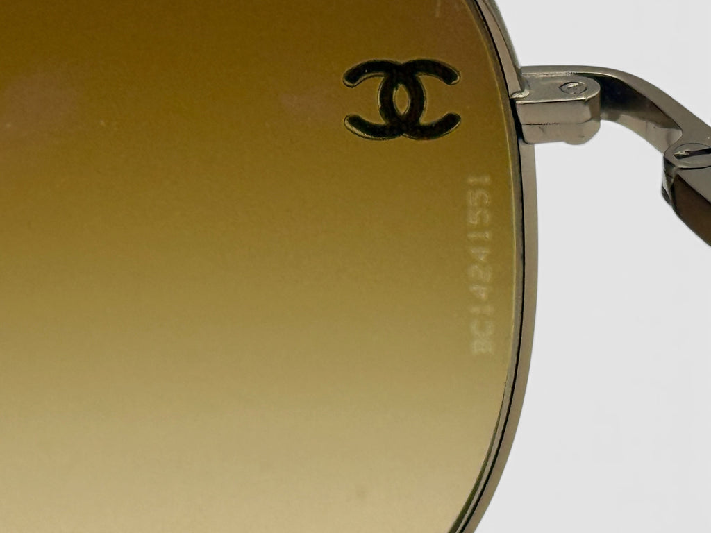 CHANEL Gold Aviator Sunglasses Brown Gradient Lense w/ Case & Booklet