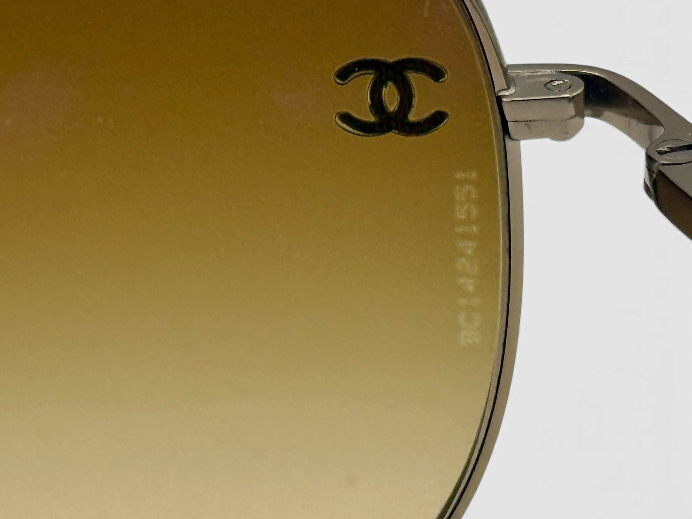 CHANEL Gold Aviator Sunglasses Brown Gradient Lense w/ Case & Booklet