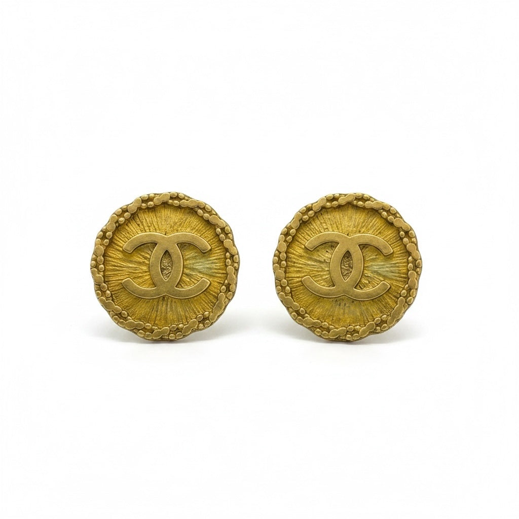 Chanel Vintage Gold CC Medallion Clip-On Earrings Spring '95