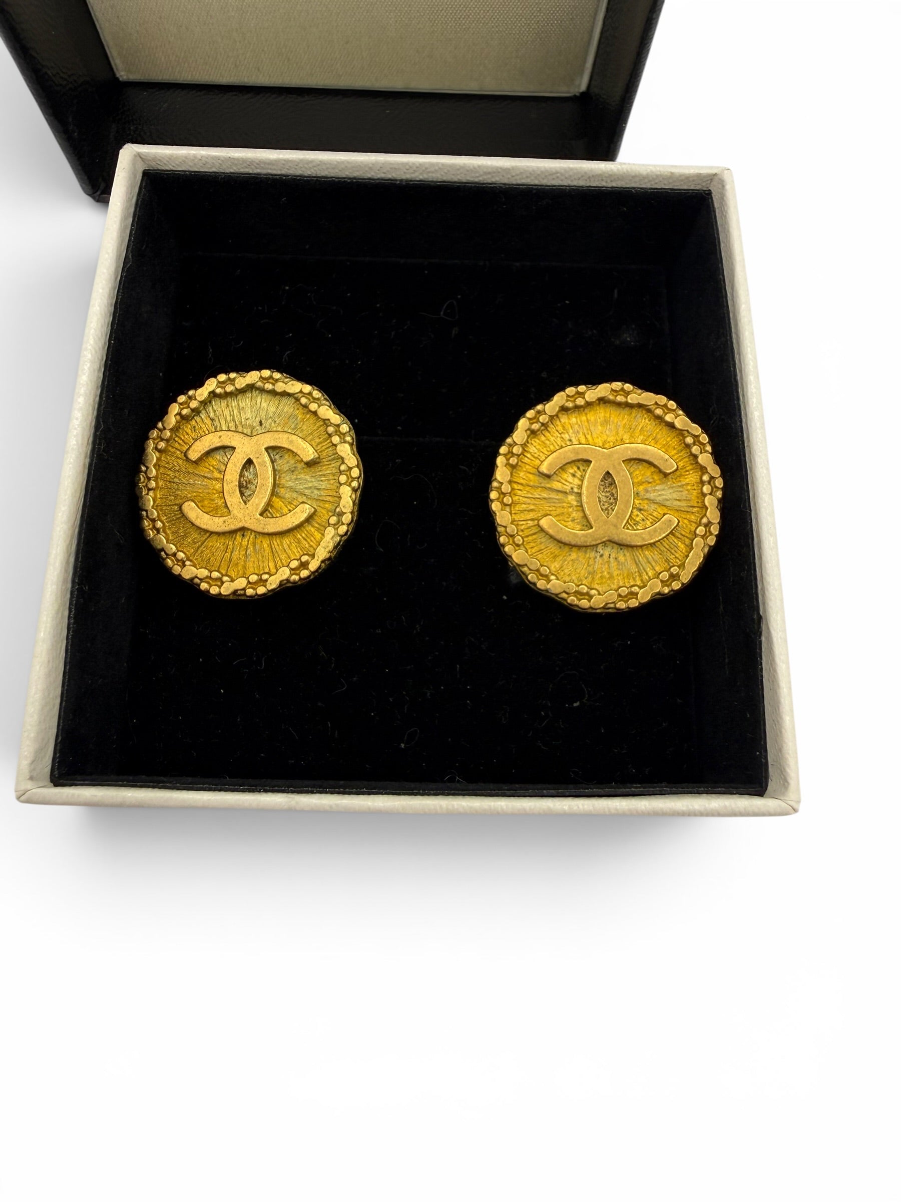 Chanel Vintage Gold CC Medallion Clip-On Earrings Spring '95