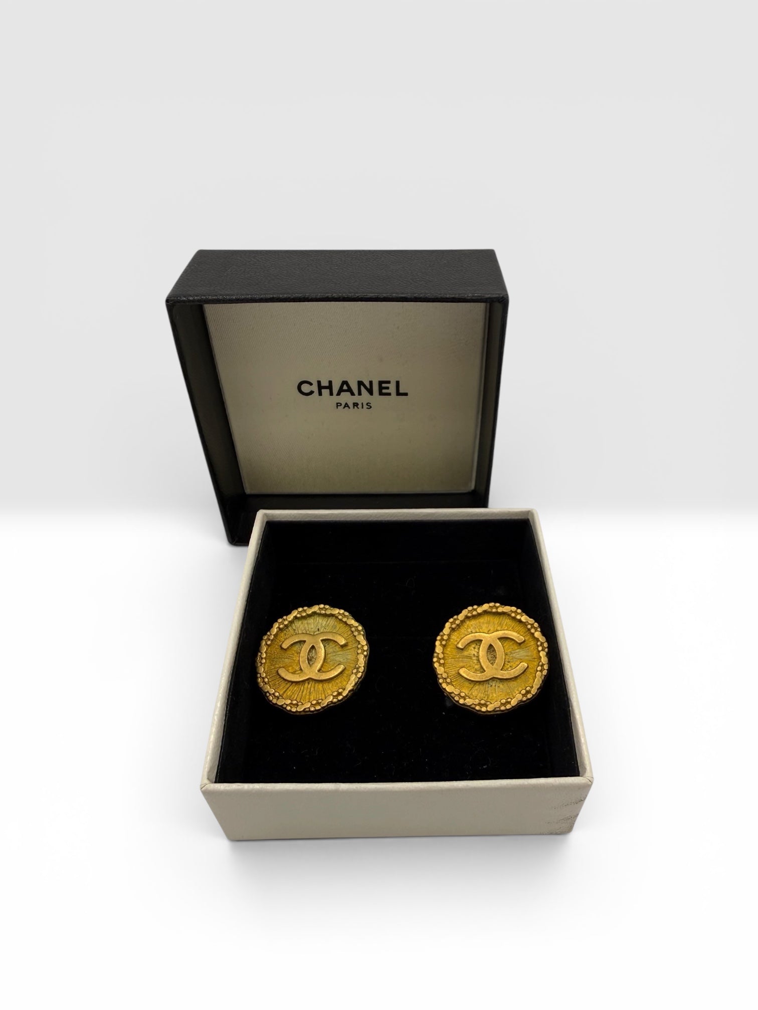 Chanel Vintage Gold CC Medallion Clip-On Earrings Spring '95