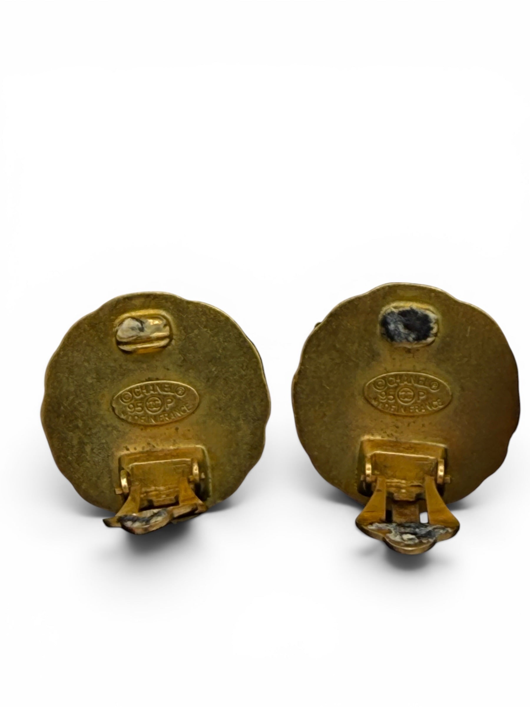 Chanel Vintage Gold CC Medallion Clip-On Earrings Spring '95