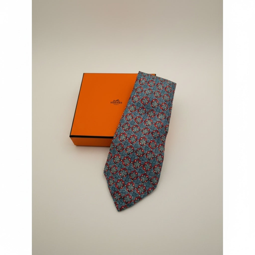 Hèrmes 100% Silk Geometric Print Tie
