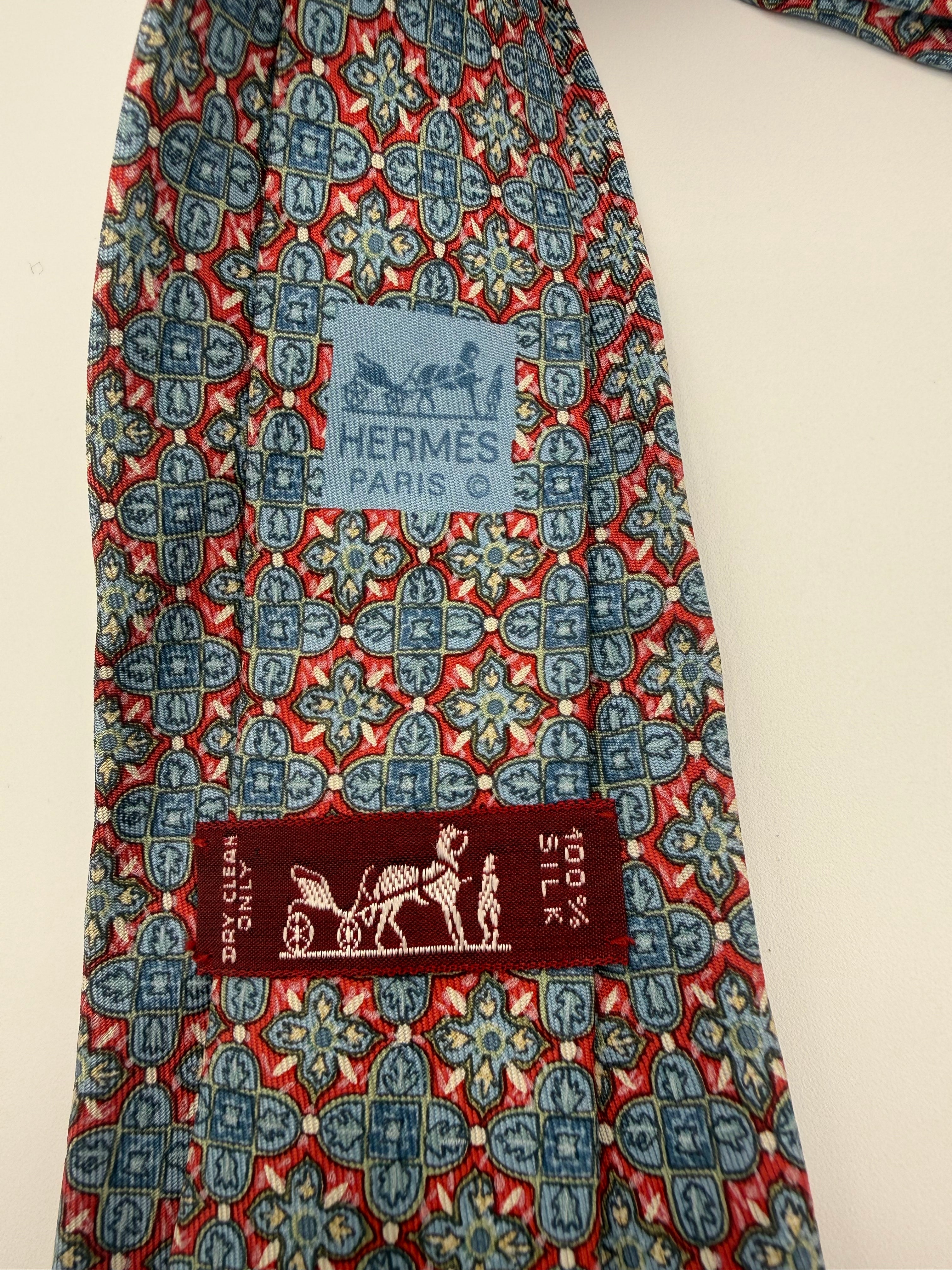Hèrmes 100% Silk Geometric Print Tie