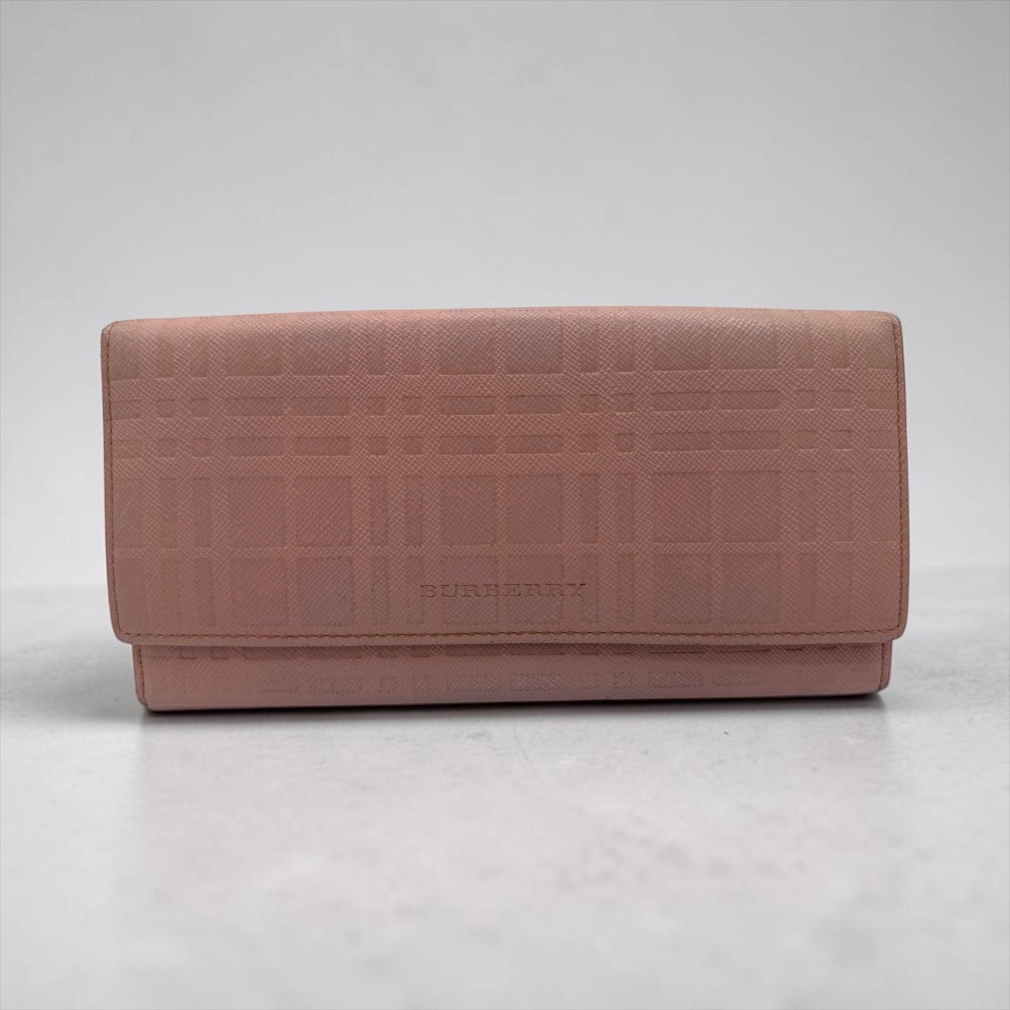 Burberry Highlands Continental Wallet Dusty Pink Embossed Check Leather Long Wallet