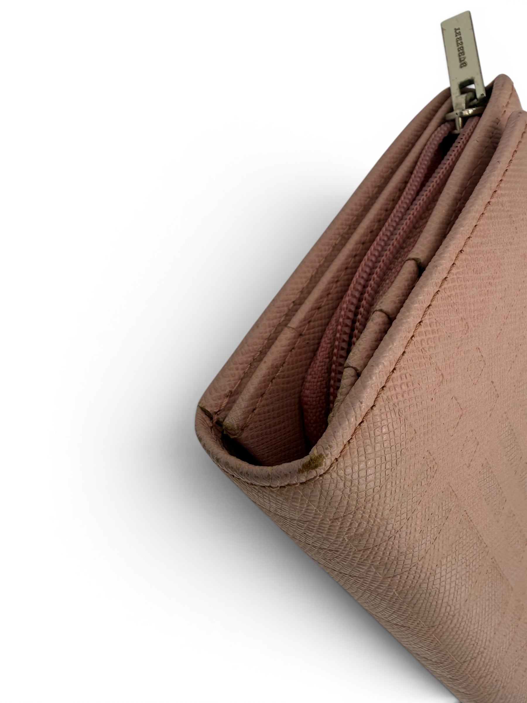 Burberry Highlands Continental Wallet Dusty Pink Embossed Check Leather Long Wallet
