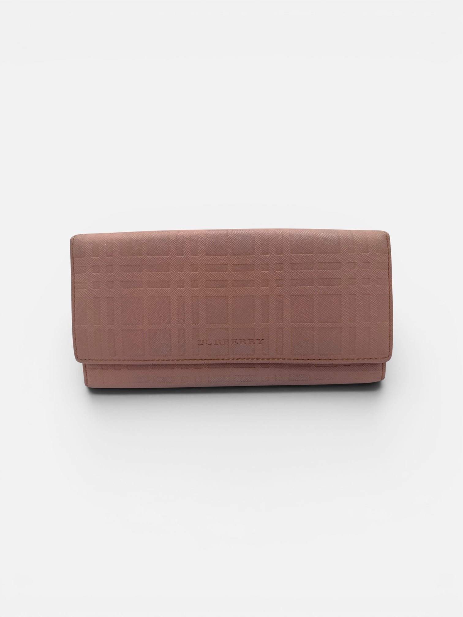 Burberry Highlands Continental Wallet Dusty Pink Embossed Check Leather Long Wallet
